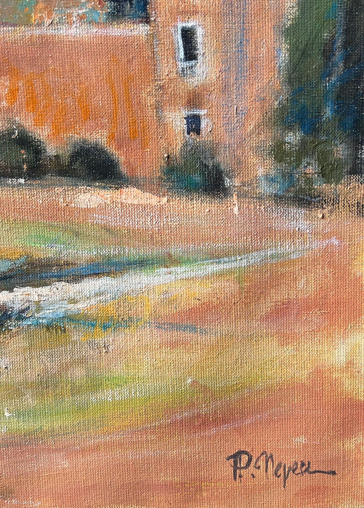 Enorme cuadro al óleo francés contemporáneo Bonnieux Luberon Provence Village en venta 4