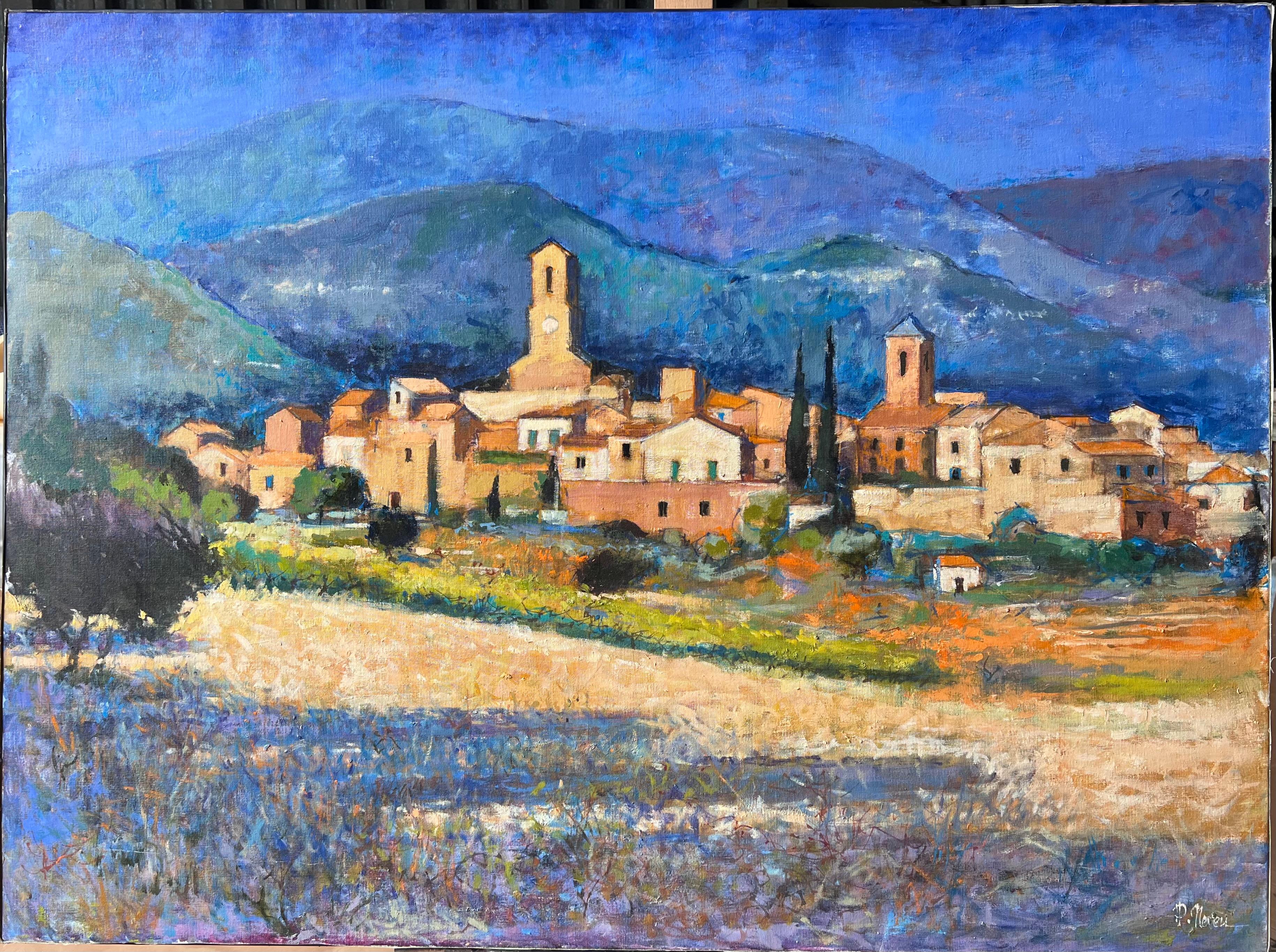 Riesige Französisch Post Impressionist signiert Öl Lourmarin Luberon Tal Provence – Painting von Pierre Neveu