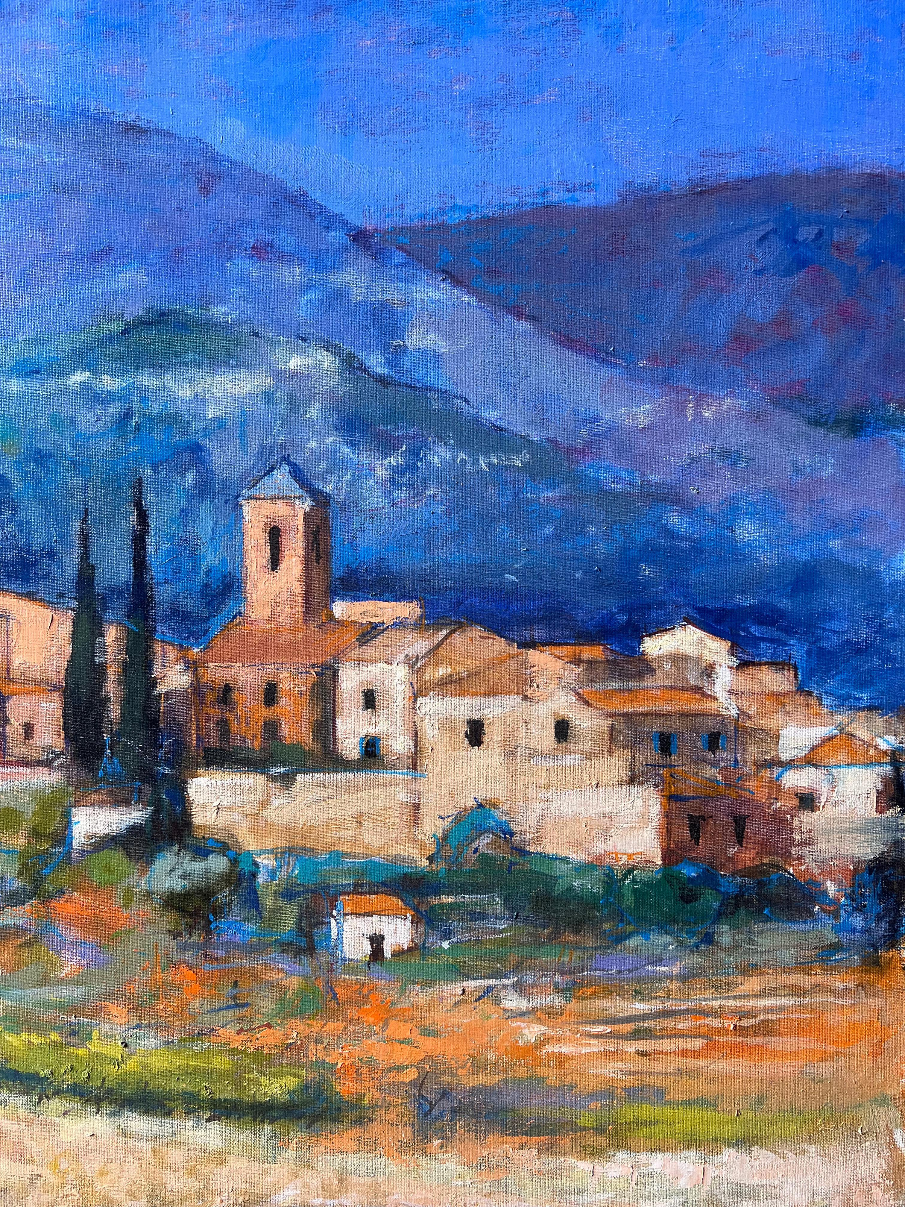 Riesige Französisch Post Impressionist signiert Öl Lourmarin Luberon Tal Provence (Post-Impressionismus), Painting, von Pierre Neveu