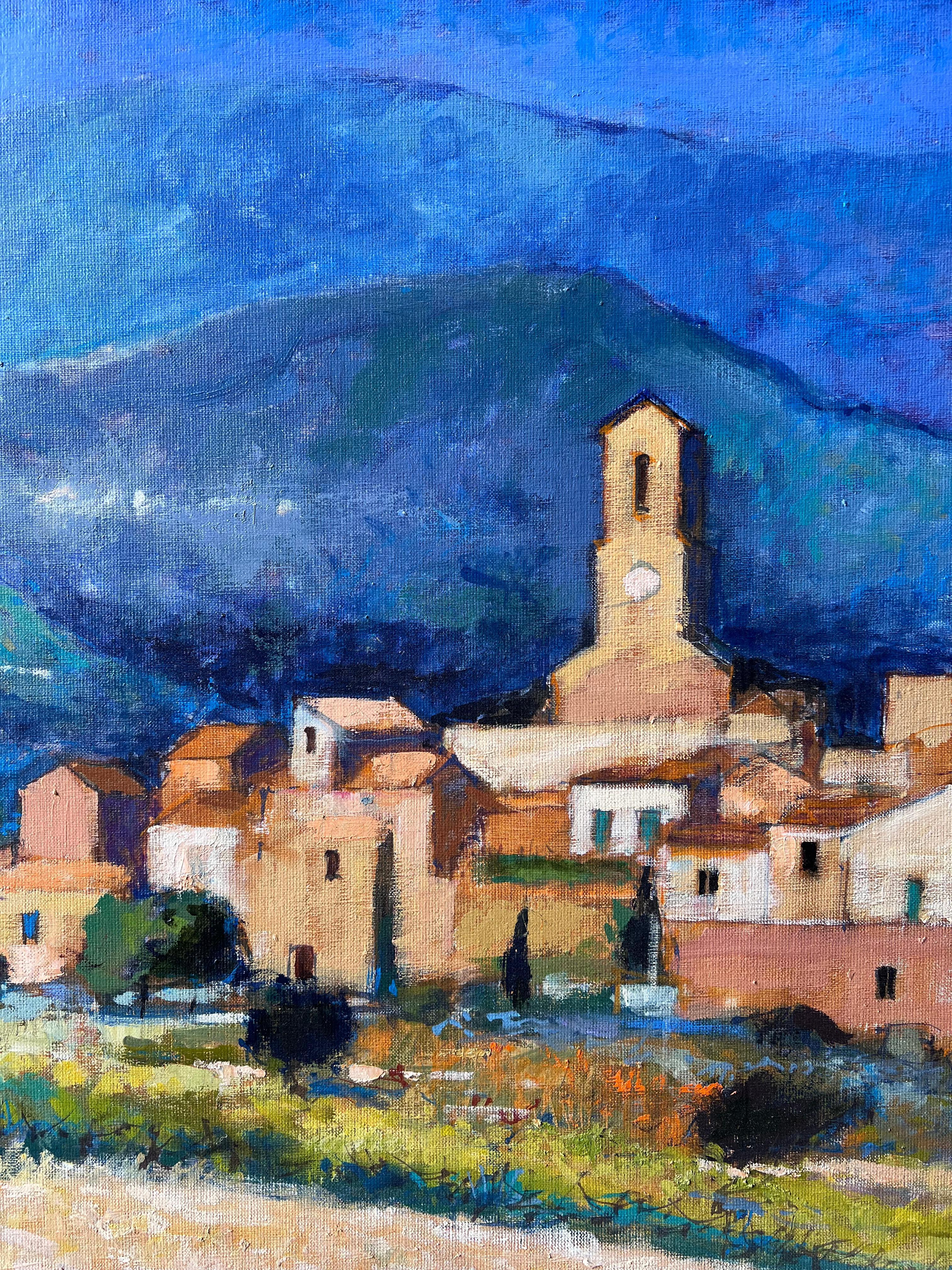 Riesige Französisch Post Impressionist signiert Öl Lourmarin Luberon Tal Provence im Angebot 1