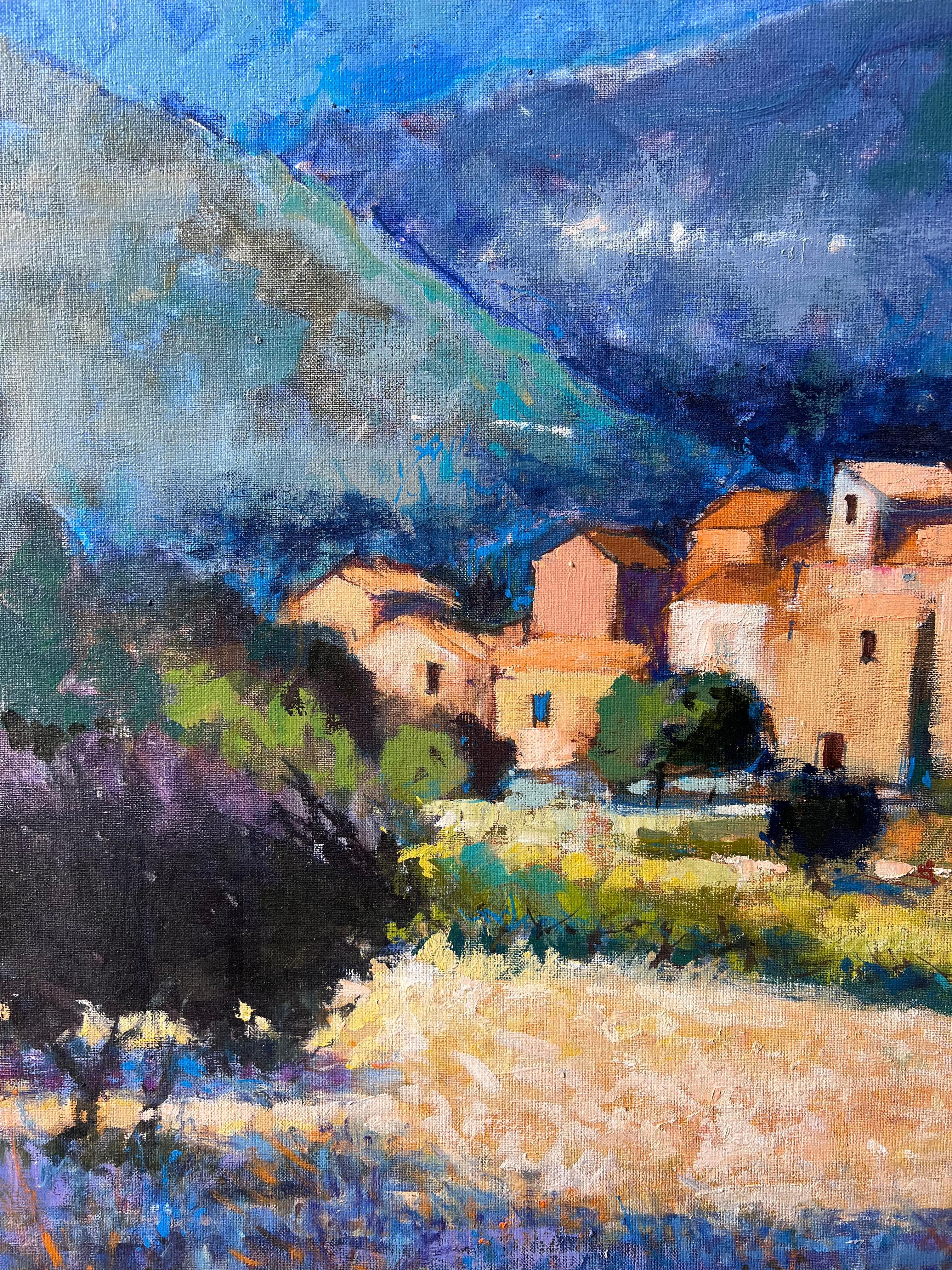 Riesige Französisch Post Impressionist signiert Öl Lourmarin Luberon Tal Provence im Angebot 3