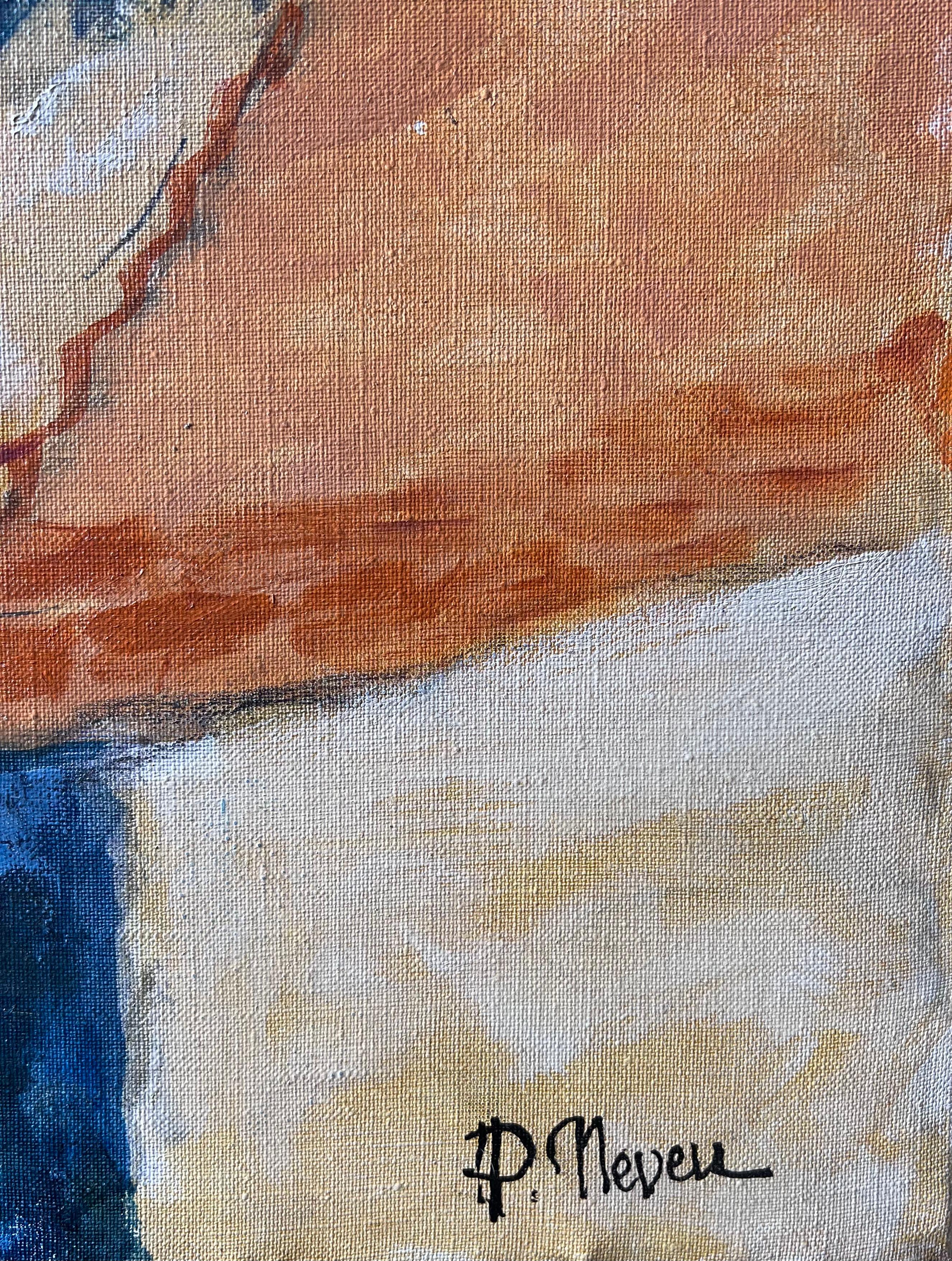 Riesige sonnenbeschienene Hügelspitze Balazuc mit hohen Klippen und Terrakotta-Häusern Ölgemälde im Angebot 5