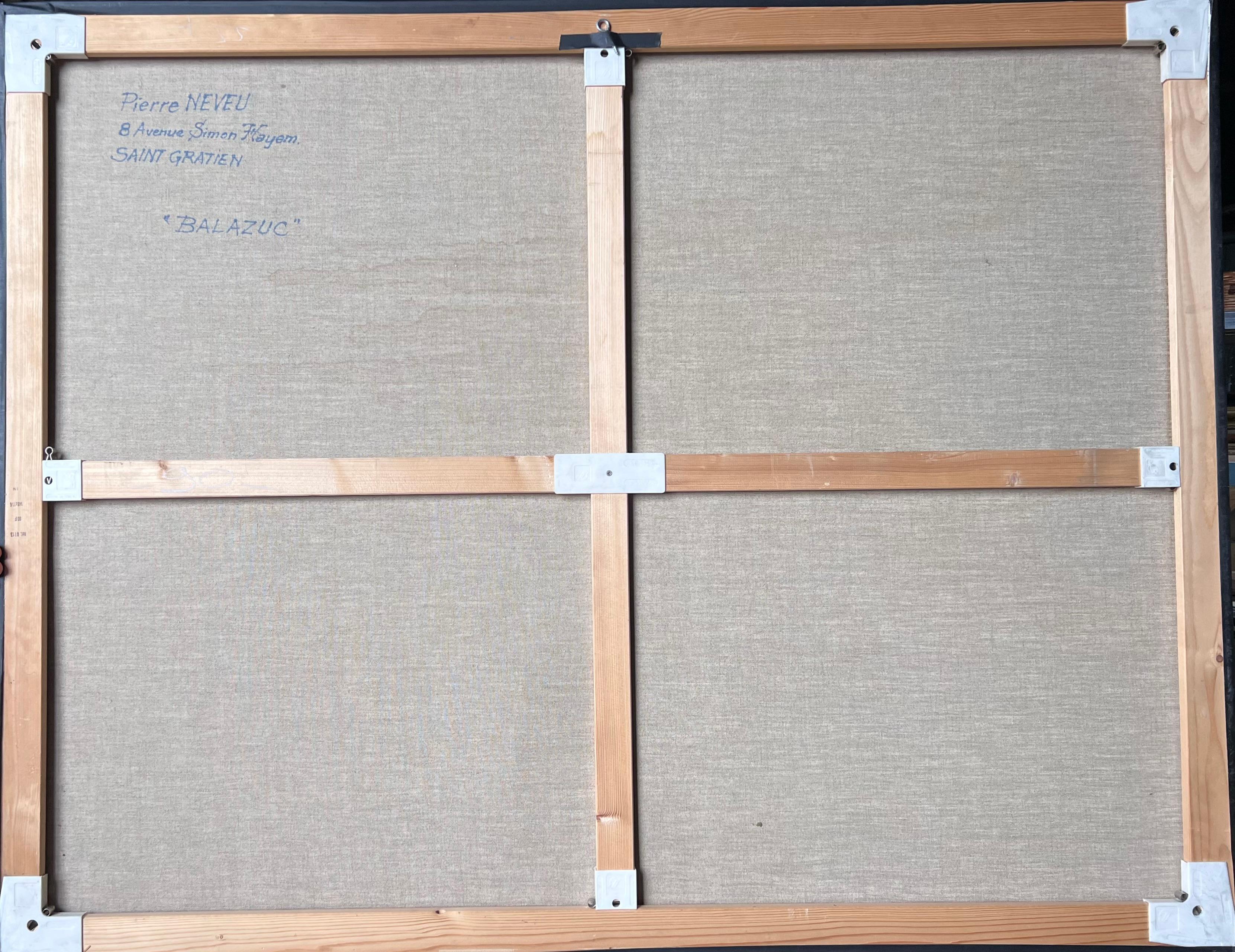 Riesige sonnenbeschienene Hügelspitze Balazuc mit hohen Klippen und Terrakotta-Häusern Ölgemälde im Angebot 6