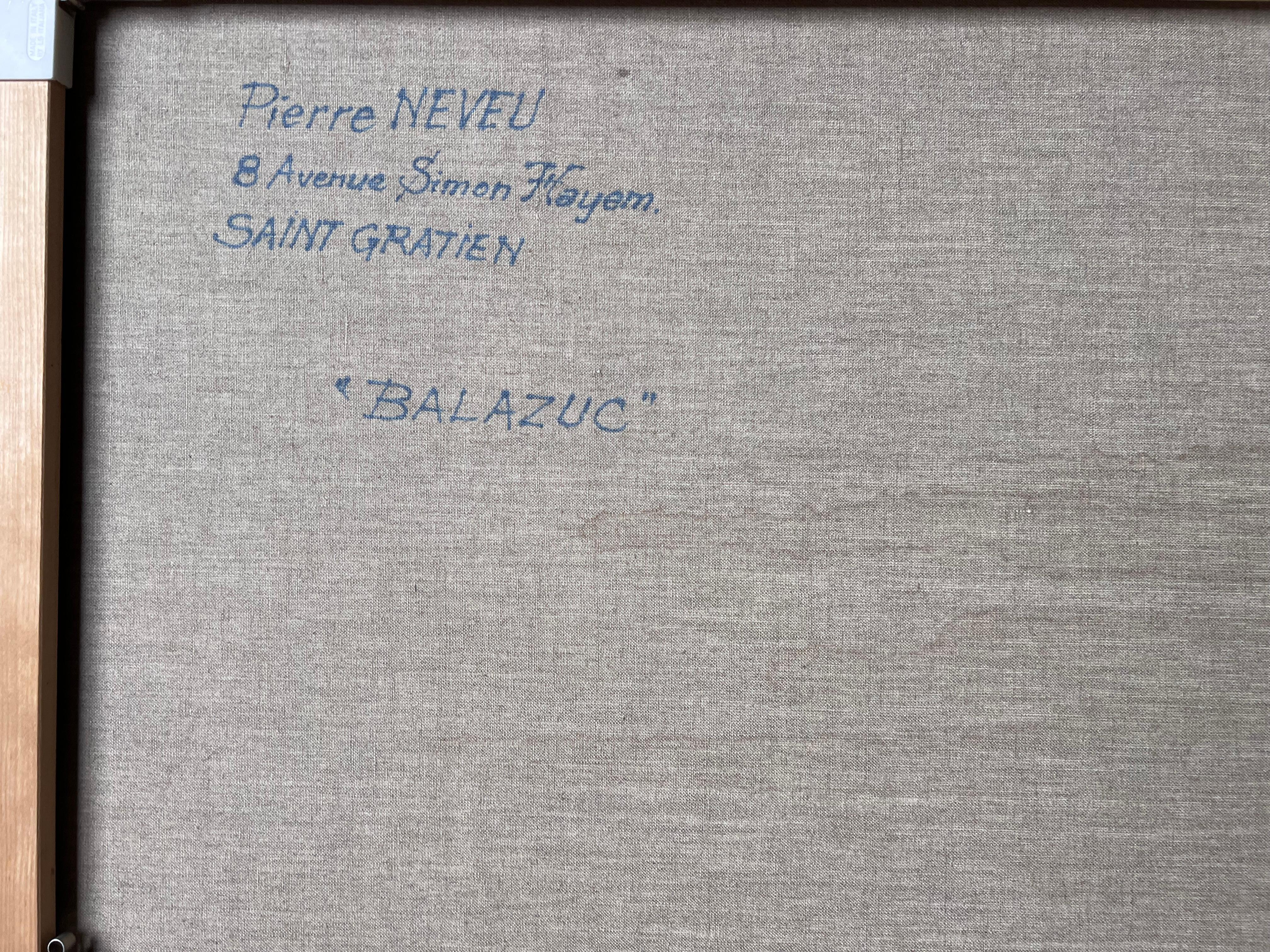 Riesige sonnenbeschienene Hügelspitze Balazuc mit hohen Klippen und Terrakotta-Häusern Ölgemälde im Angebot 7