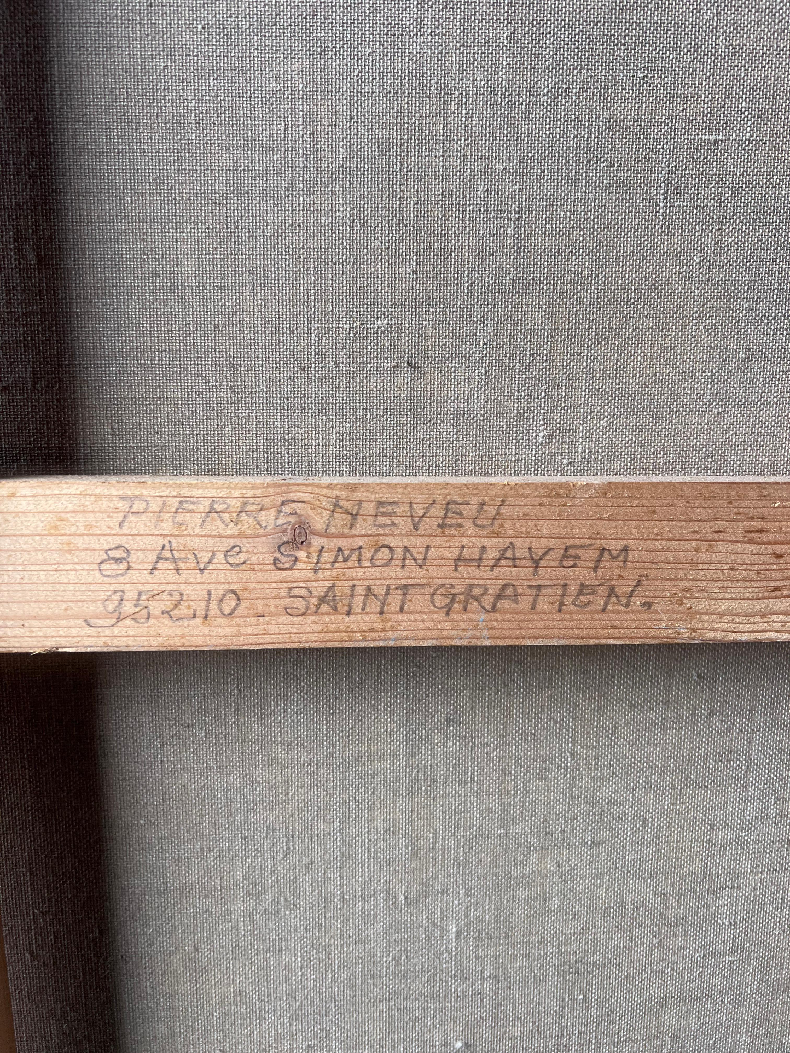 La Creperie in Chantilly Sonnenbeschienene Café-Terrasse mit Figuren auf Französisch Ölgemälde im Angebot 3