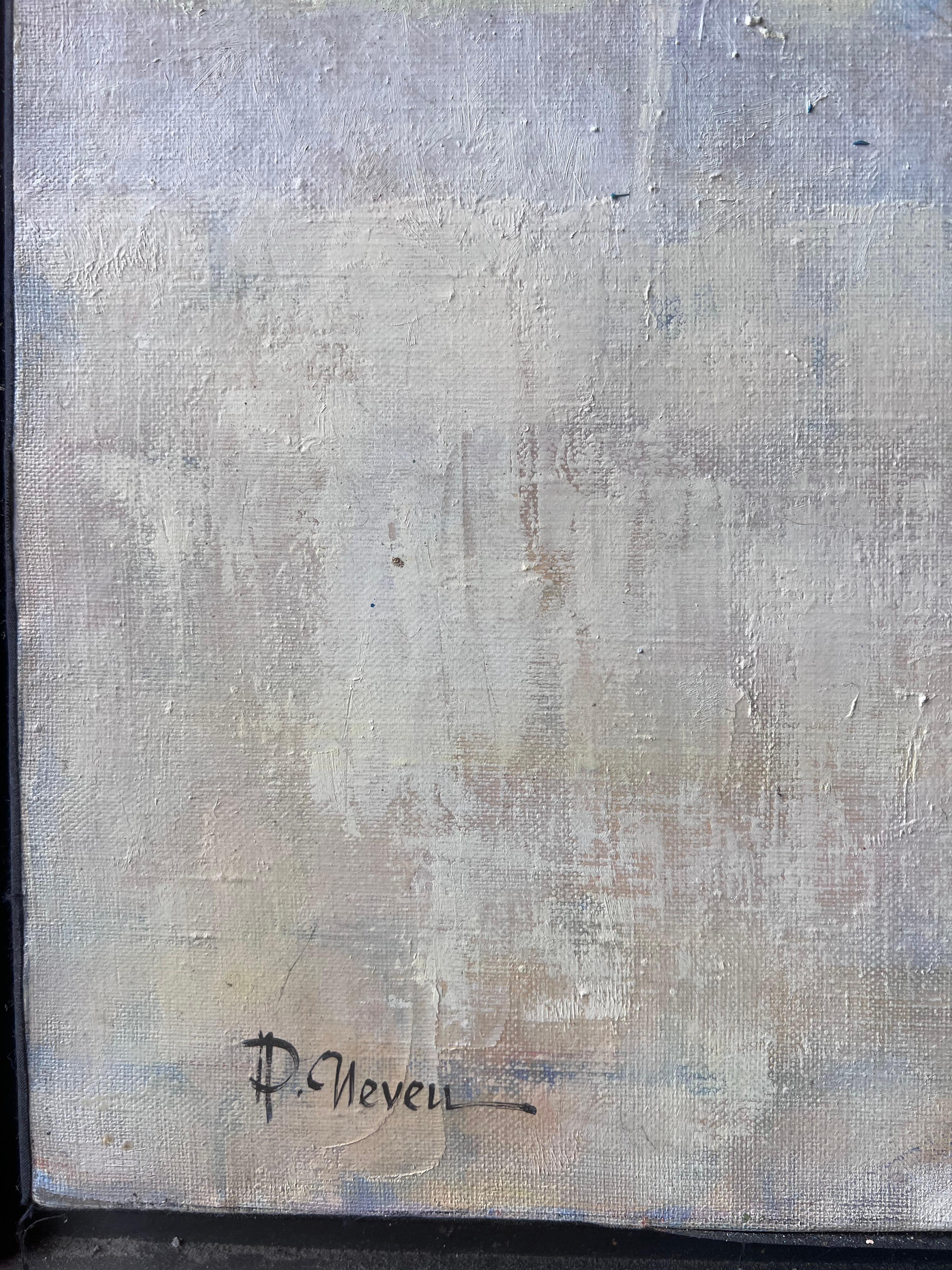 La Creperie in Chantilly Sonnenbeschienene Café-Terrasse mit Figuren auf Französisch Ölgemälde im Angebot 4