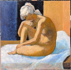 Large Contemporary French Post Impressionist Oil Painting Nude Woman on Bed