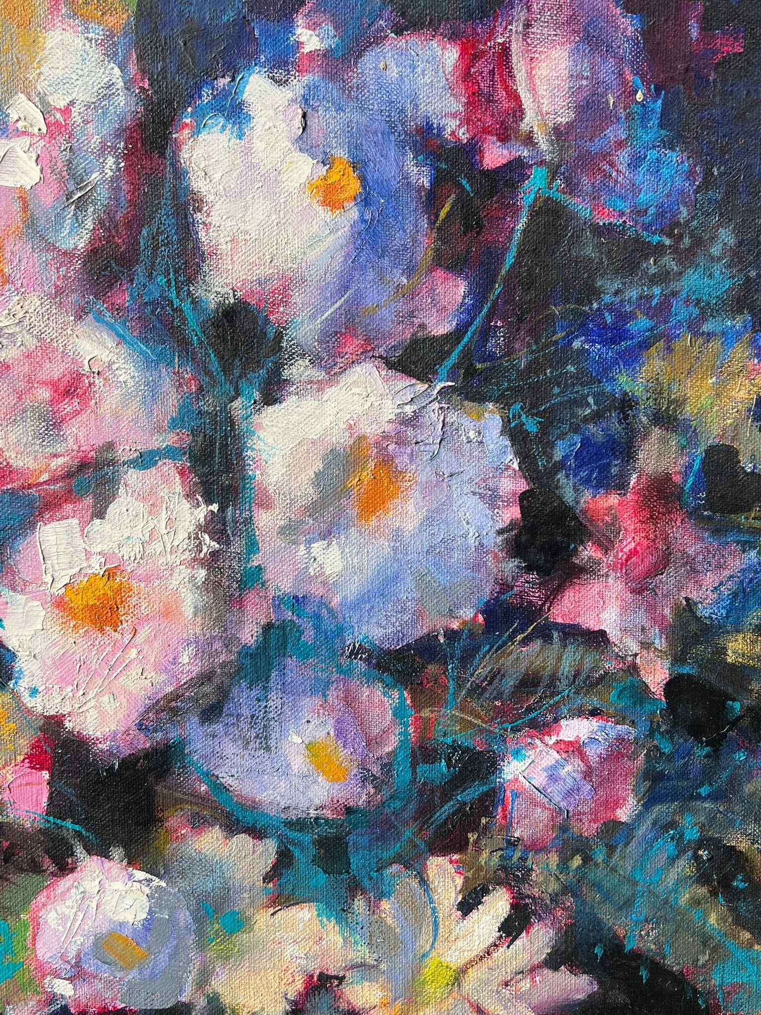 Große Französisch Impressionist signiert Ölgemälde reichlich rosa Blumen Stillleben (Post-Impressionismus), Painting, von Pierre Neveu