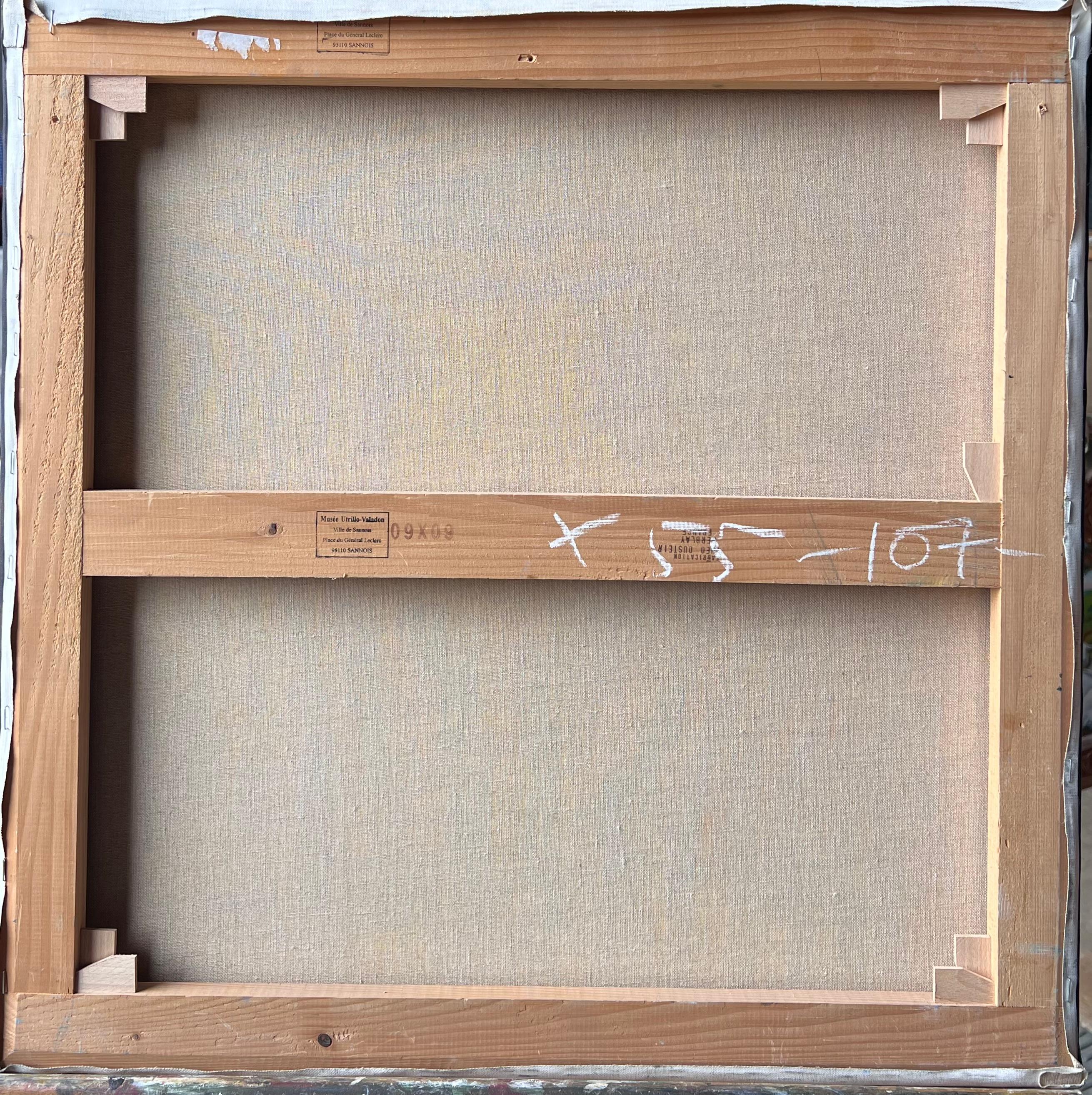 Alte provenzalische Dorfhäuser und blaue Bank Französisch Post Impressionist Ölgemälde im Angebot 5