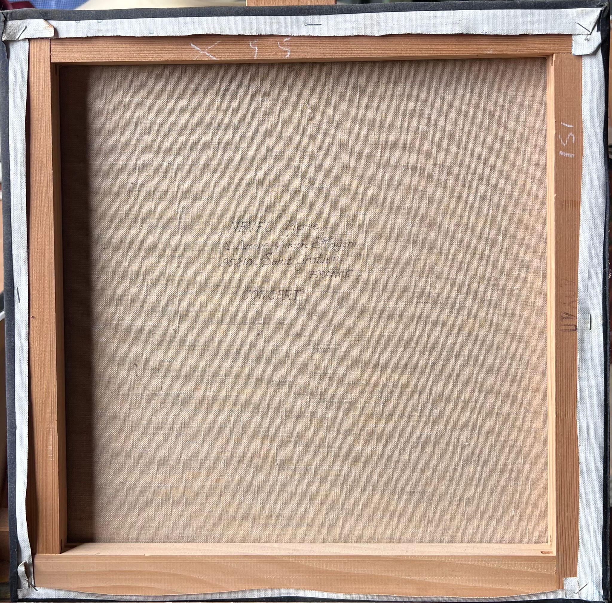 Orchester Musiker spielen Cellos und Geigen in warmer Konzertszene Französisches Öl im Angebot 3