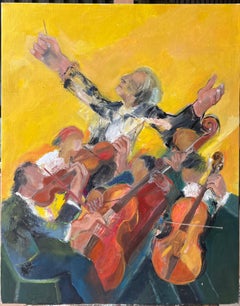 Orchestra With Conductor Leading Musicians At A Bright Halle French Oil Painting