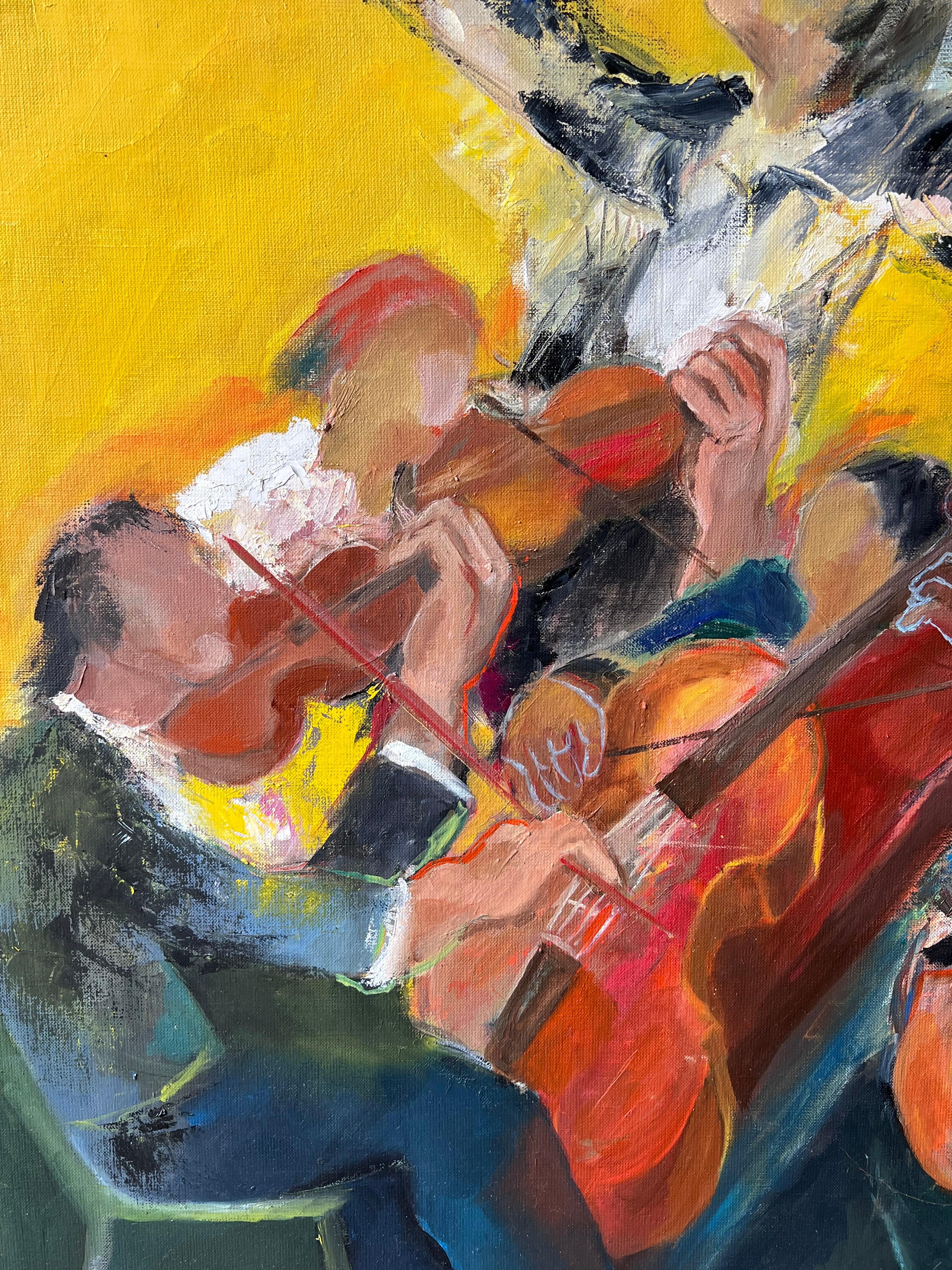 Orchestre avec chef d'orchestre dirigeant les musiciens à un A Hall lumineux Peinture à l'huile française
Artistics : Pierre Neveu (français né en 1929)
Médium : huile sur toile, non encadrée
Toile : 36 x 29 pouces
Condit : Bon et sain