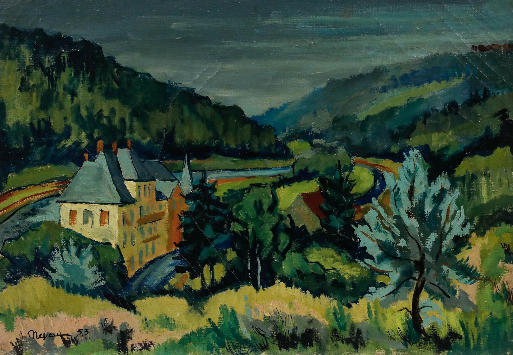 Pierre Neveu (b.1929) - 1953 Oil, Countryside in Bloom For Sale 1