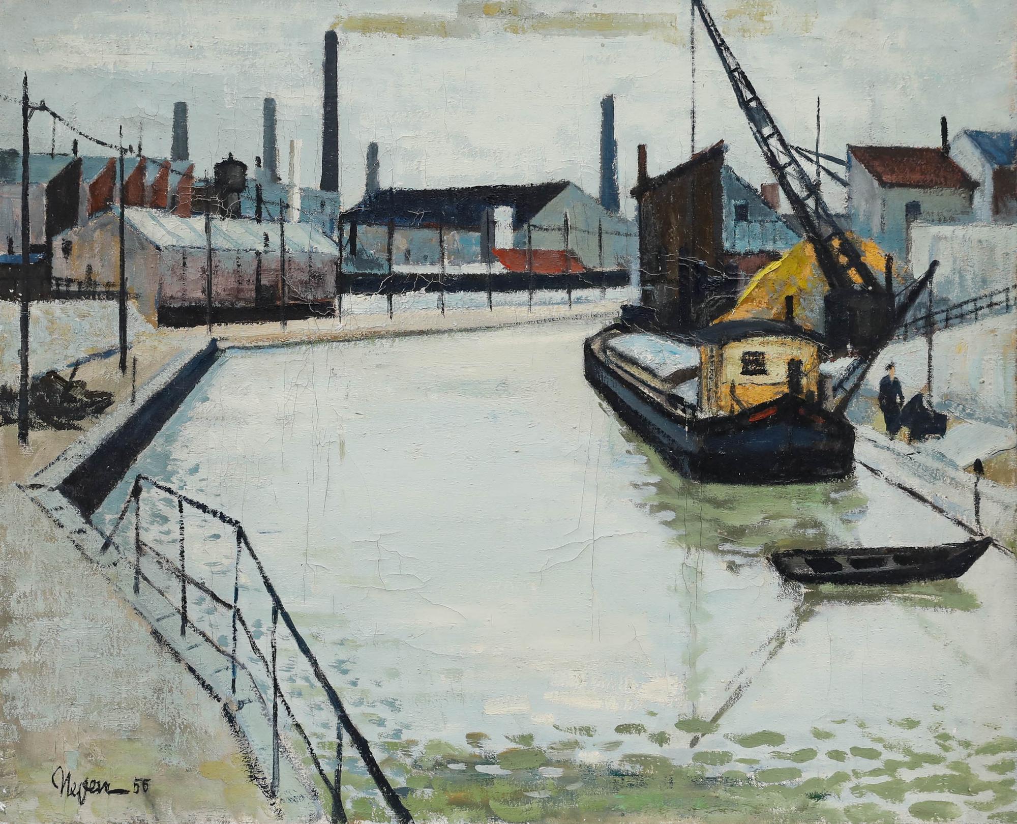 Pierre Neveu (b.1929) - 1956 Oil, Harbour Side For Sale 1