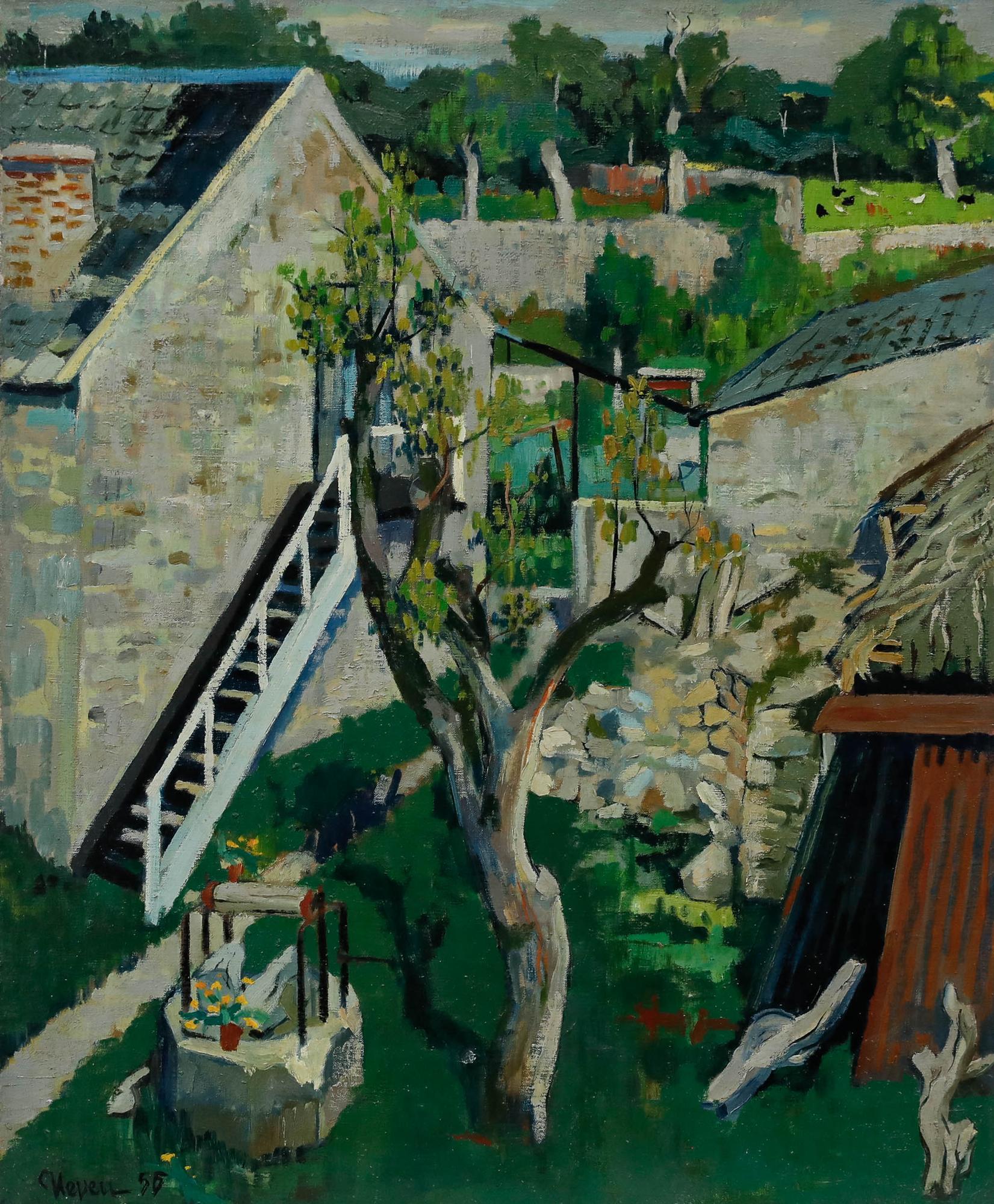 Pierre Neveu (b.1929) - 1956 Oil, Spring In The Garden For Sale 1