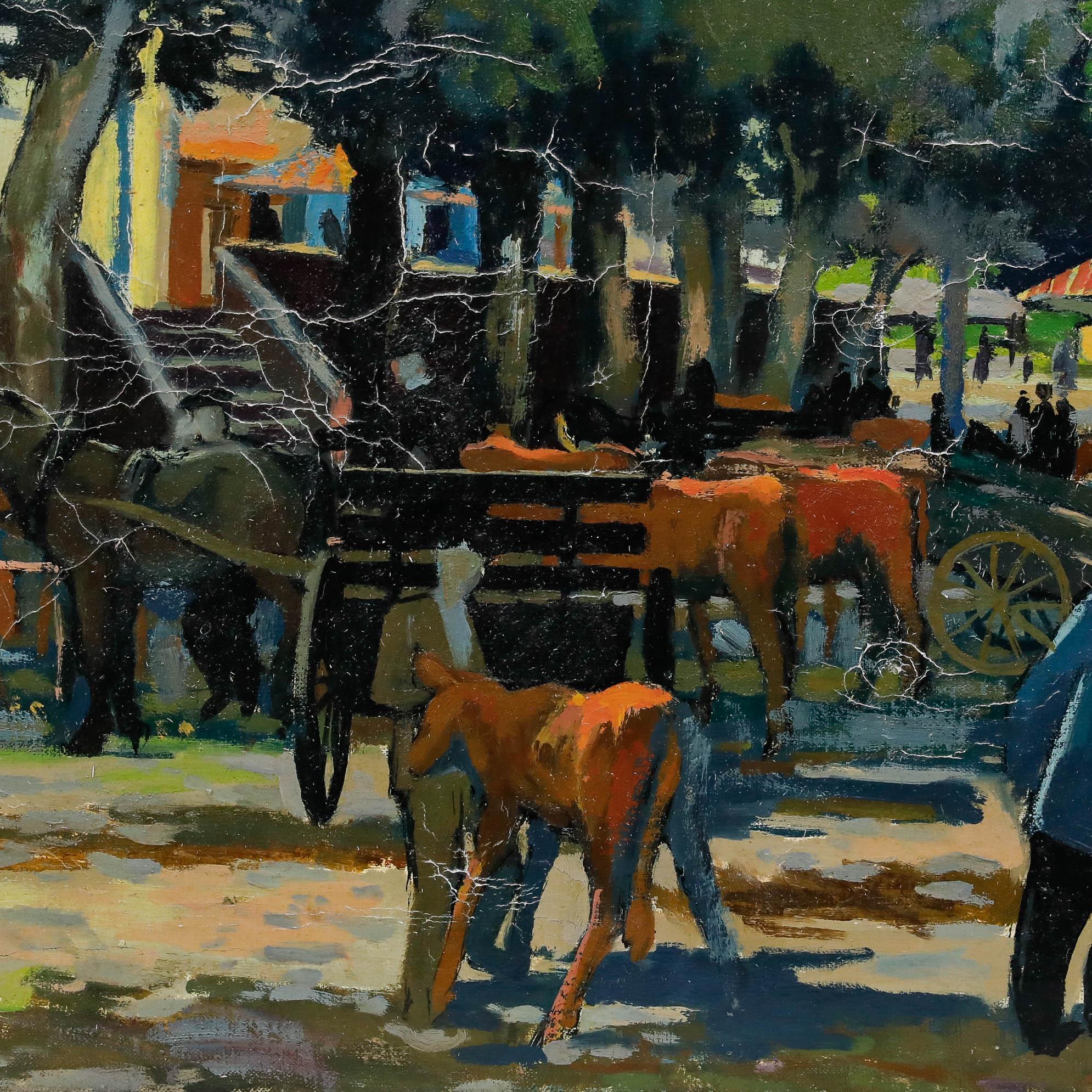 Pierre Neveu (b.1929) - 20th Century Oil, Cattle Market For Sale 3