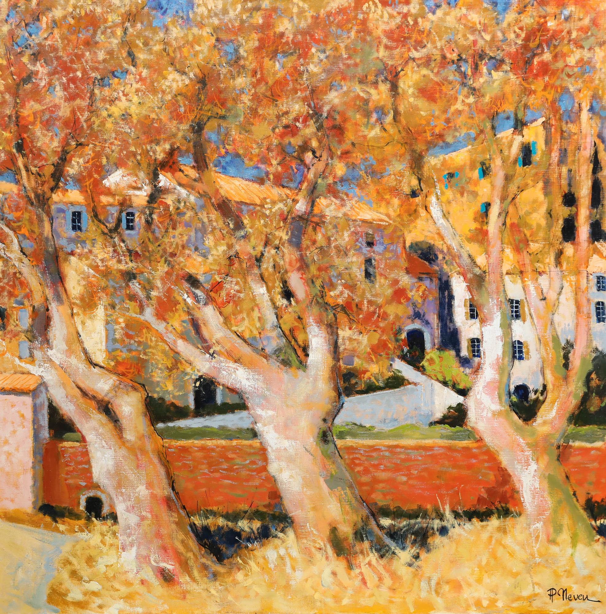 Pierre Neveu (b.1929) - 20th Century Oil, Colours of Autumn in Saint Gratien For Sale 1