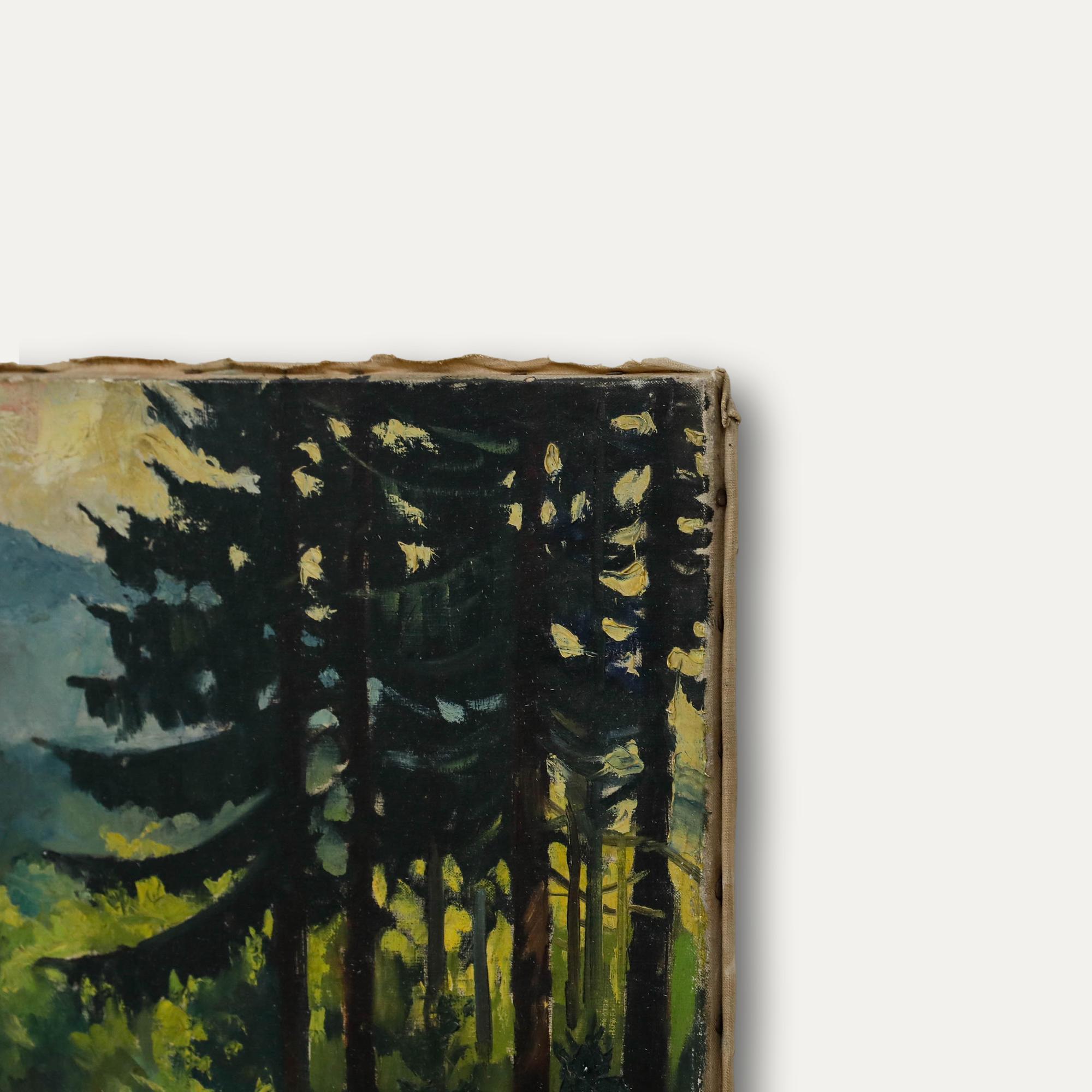 Pierre Neveu (b.1929) - 20th Century Oil, Forest in The Mountains For Sale 4