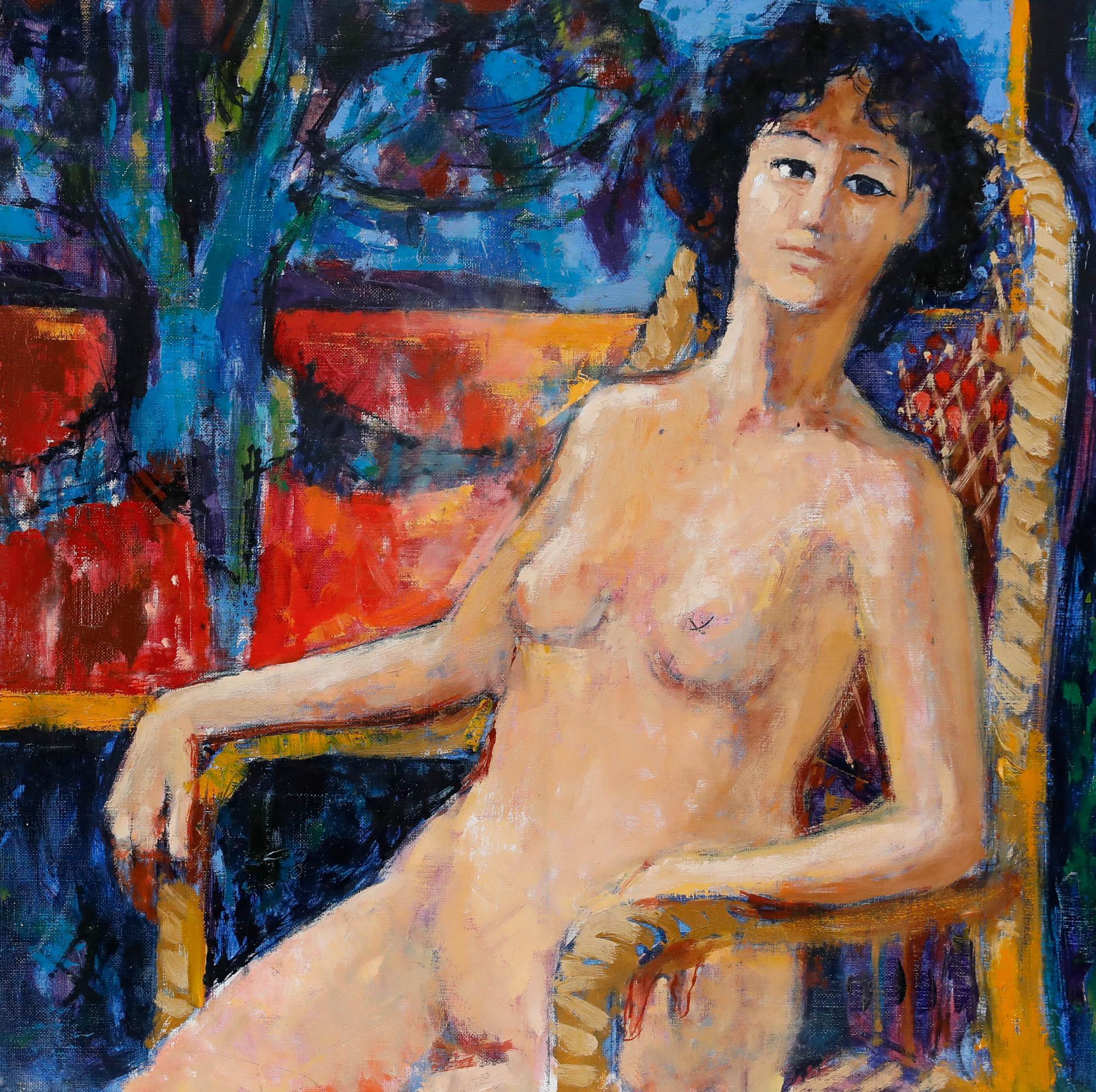 Pierre Neveu (b.1929) - 20th Century Oil, Nude in Armchair II For Sale 1