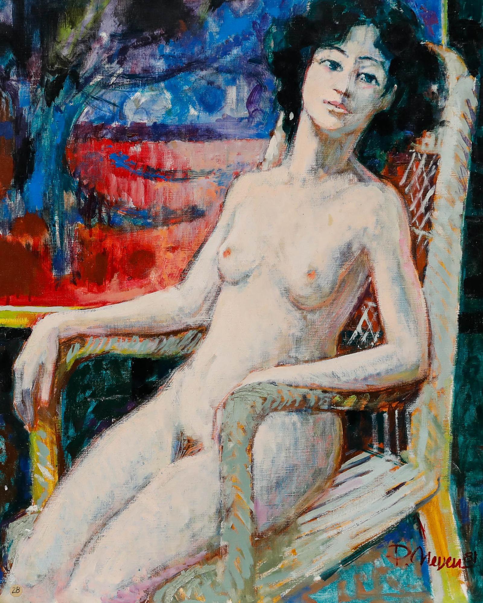 Pierre Neveu (b.1929) - 20th Century Oil, Nude in the Armchair For Sale 1