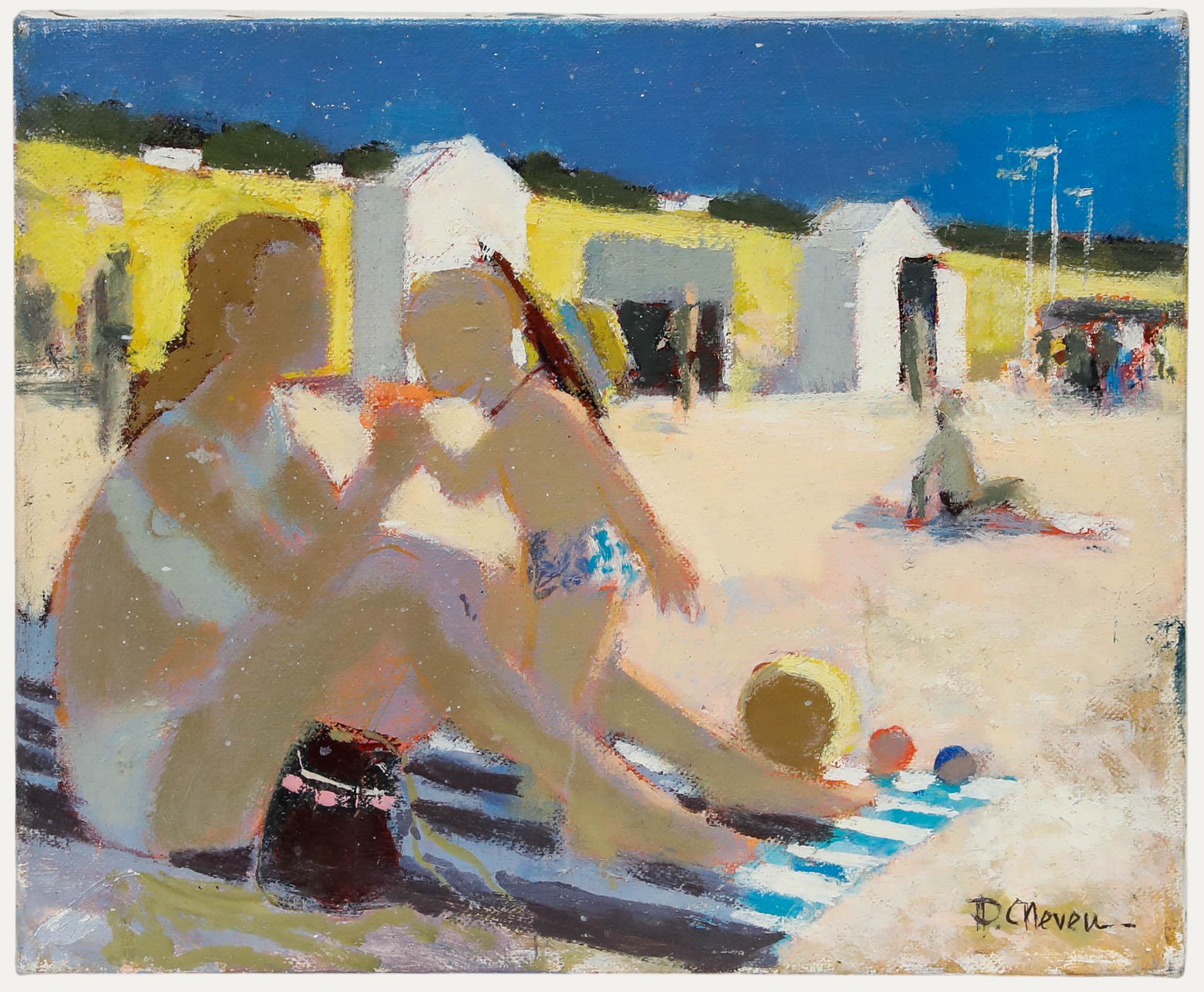 Pierre Neveu (b.1929) - On the Beach, oil on canvas. A vibrant study of a mother and child, enjoying a relaxing day at the beach. Signed lower right. Titled to the reverse in French. On canvas on stretchers. 
