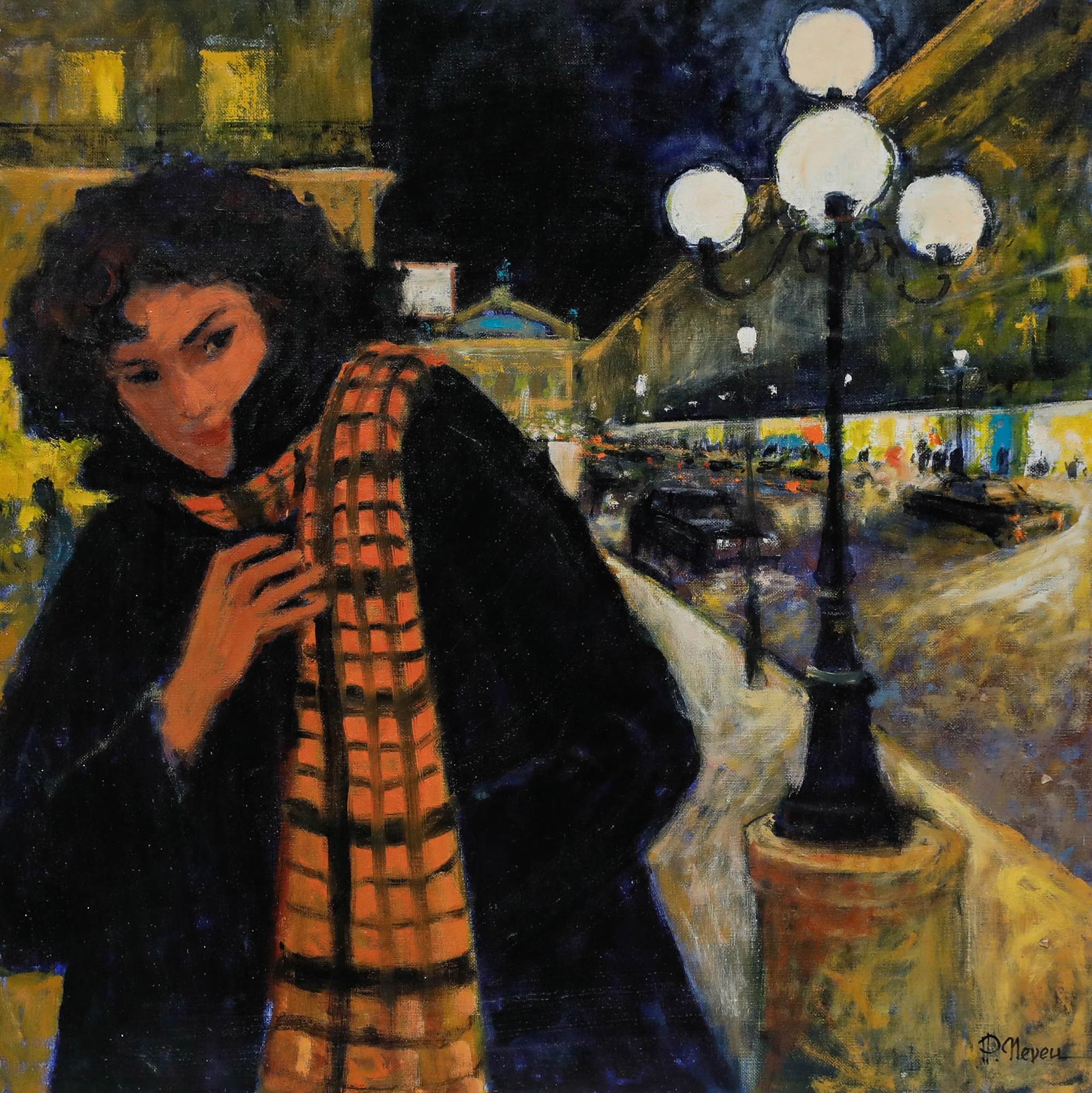 Pierre Neveu (b.1929) - Contemporary Oil, A Cold Night in Paris For Sale 1