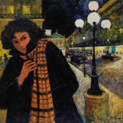 Pierre Neveu (nato nel 1929) - Olio contemporaneo, Una notte fredda a Parigi