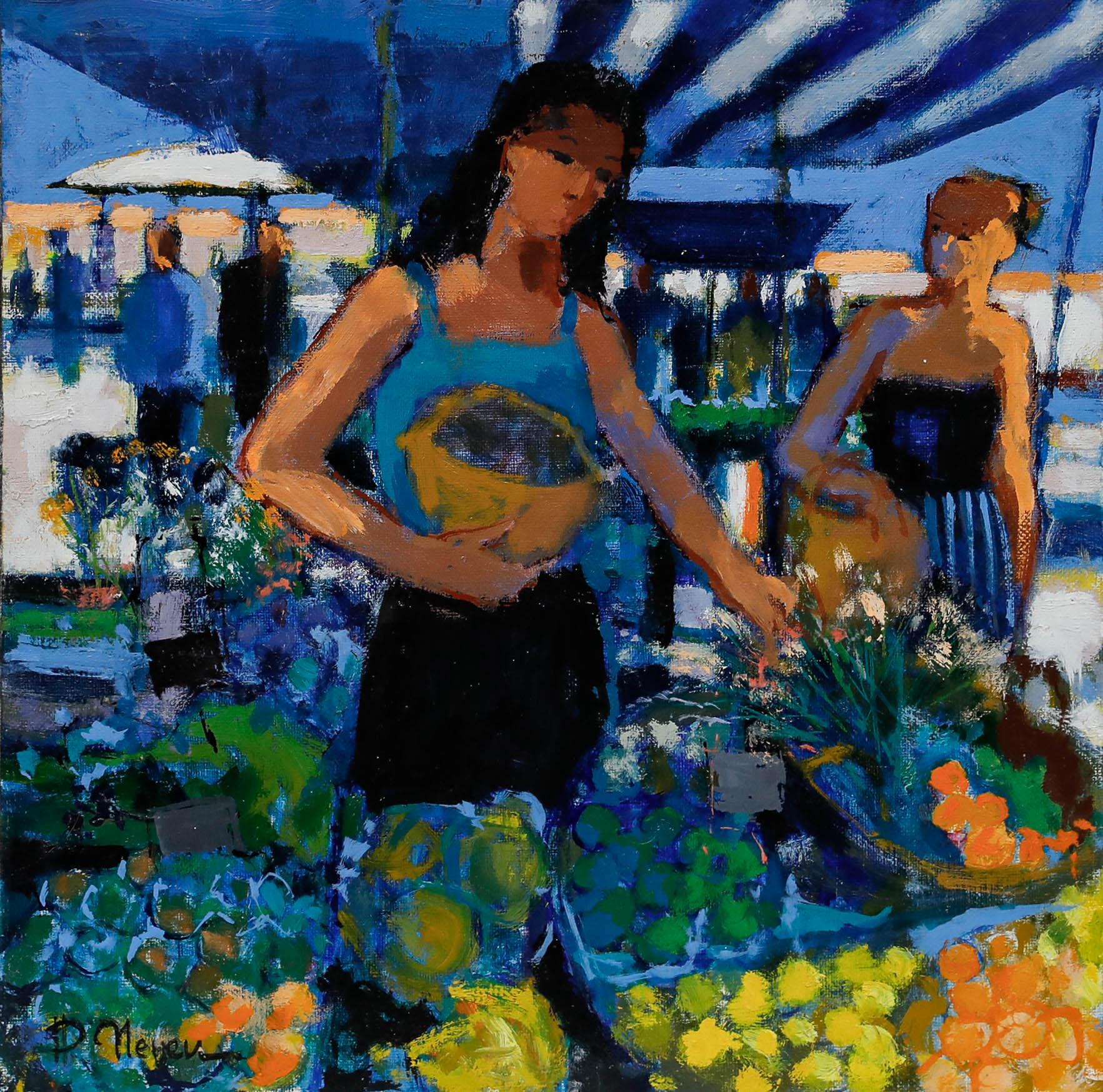 Pierre Neveu (nato nel 1929) - Olio contemporaneo, Al mercato della frutta in vendita 1