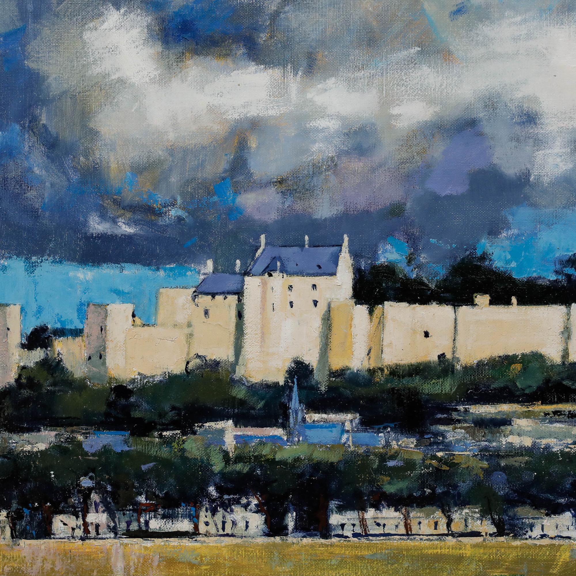 Pierre Neveu (b.1929) - Contemporary Oil, Castle at Chinon on the River For Sale 3