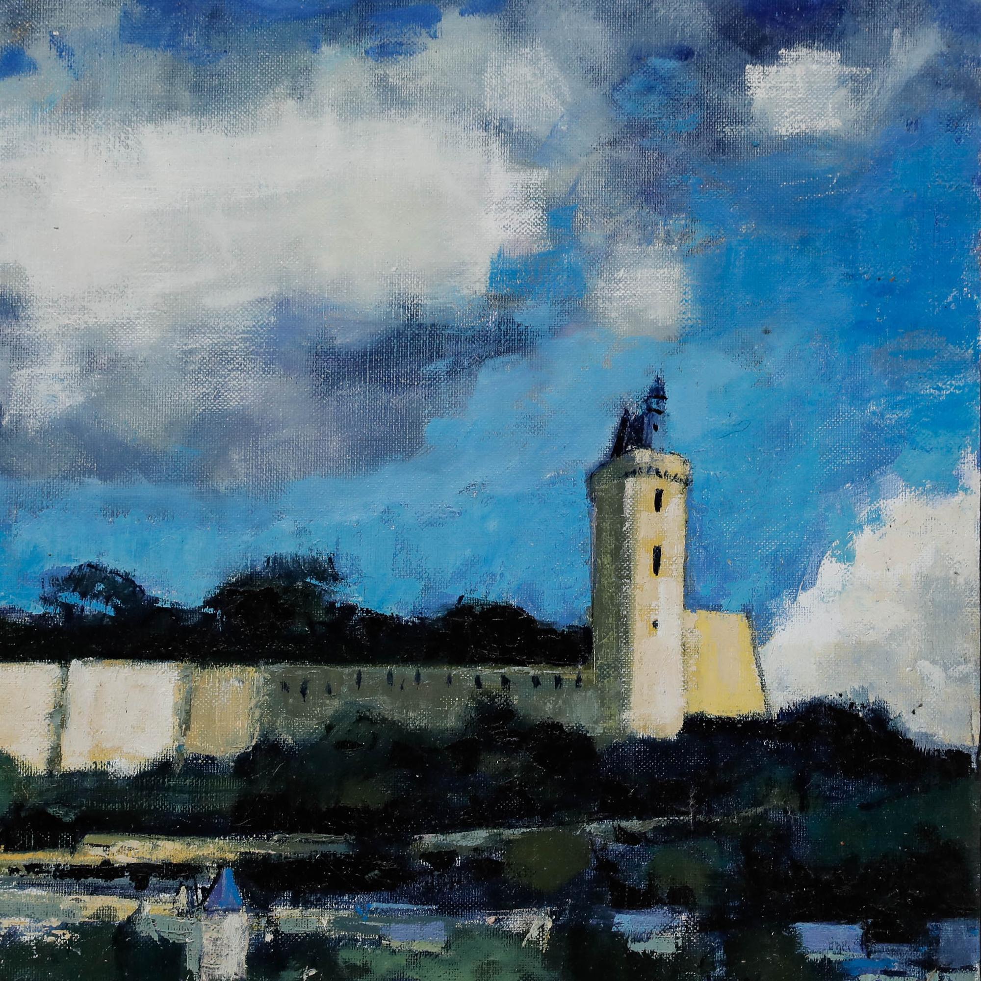 Pierre Neveu (b.1929) - Contemporary Oil, Castle at Chinon on the River For Sale 4