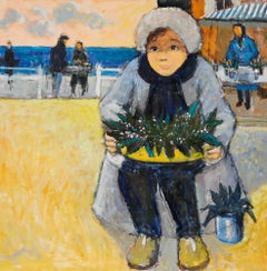 Pierre Neveu (nato nel 1929) - Olio contemporaneo, Bambina con fiori