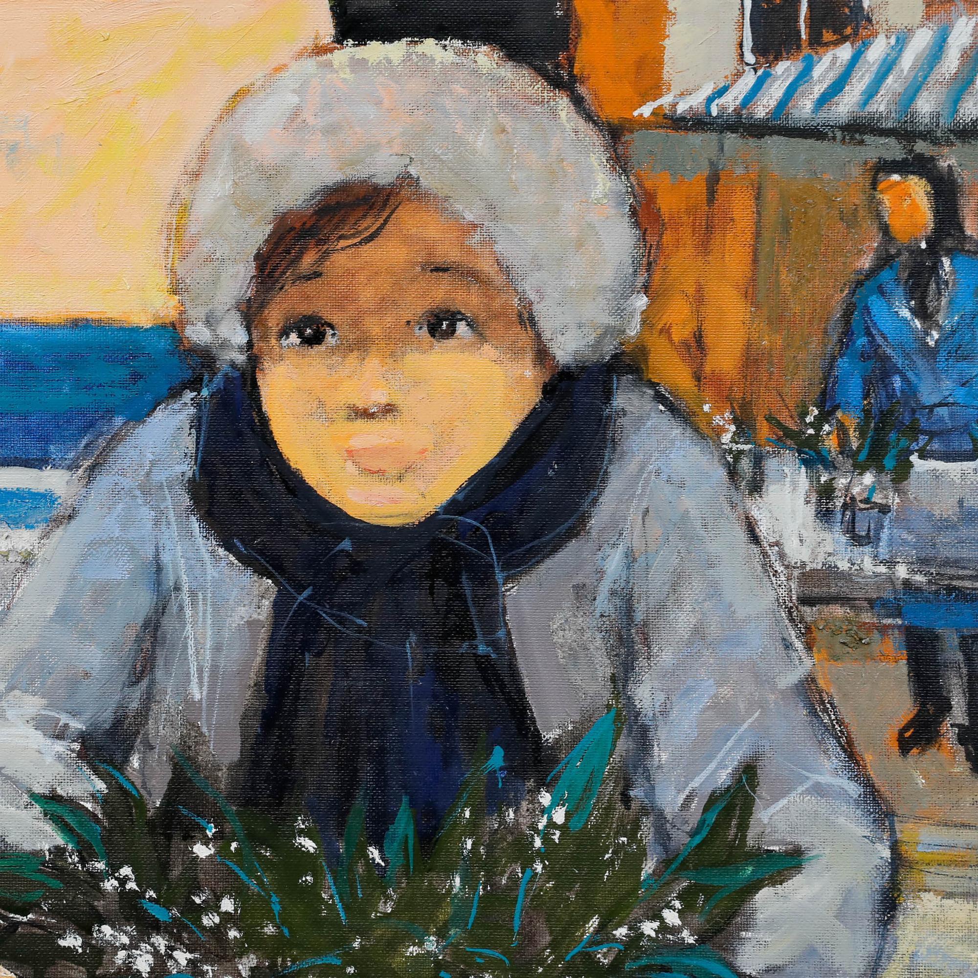 Pierre Neveu (b.1929) - Contemporary Oil, Little Girl with Flowers For Sale 3