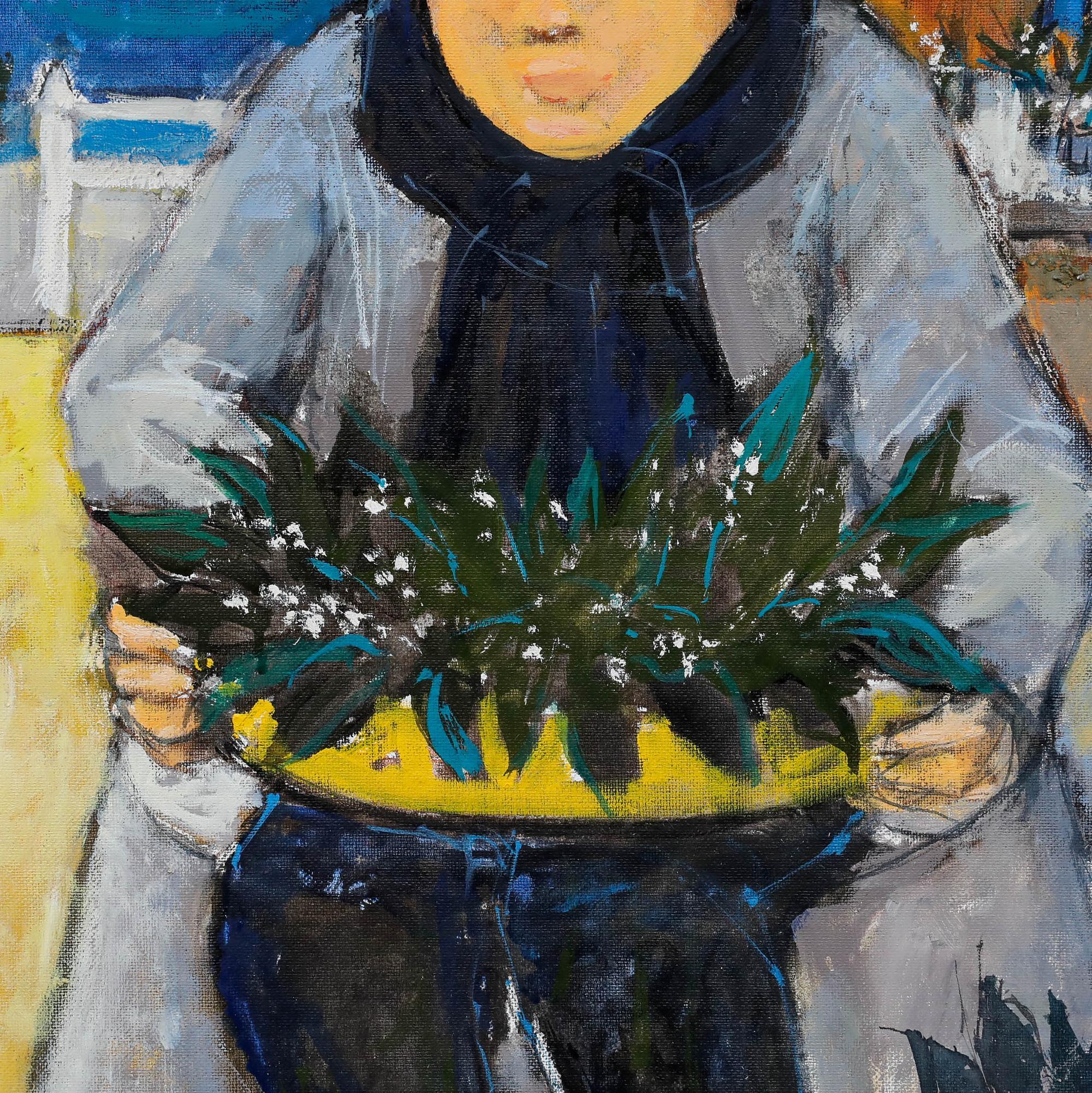 Pierre Neveu (b.1929) - Contemporary Oil, Little Girl with Flowers For Sale 4