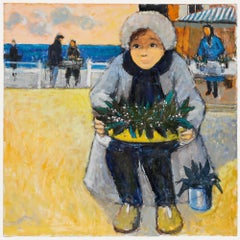 Pierre Neveu (b.1929) - Contemporary Oil, Little Girl with Flowers