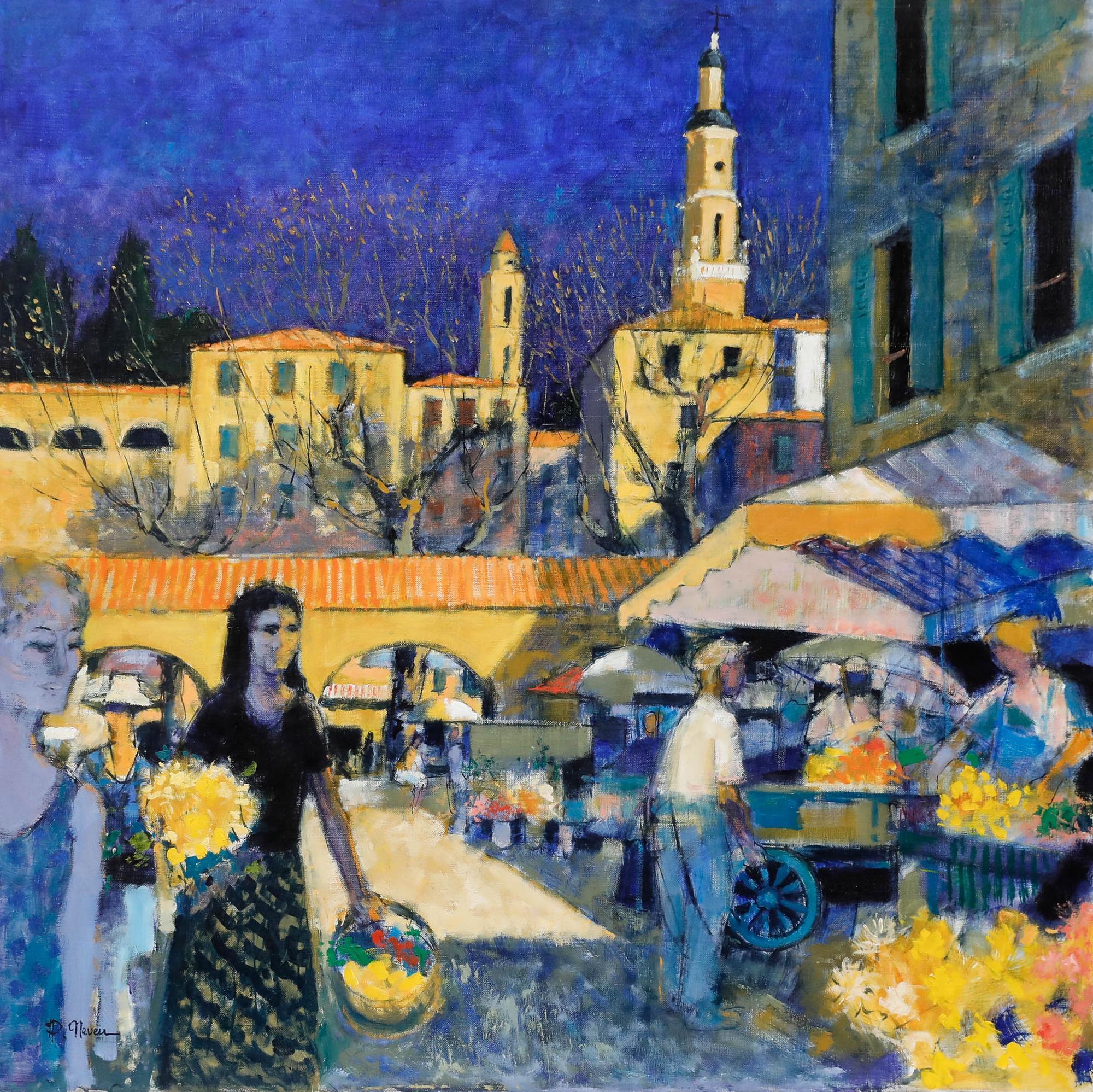 Pierre Neveu (b.1929) - Contemporary Oil, Menton le Marche For Sale 1