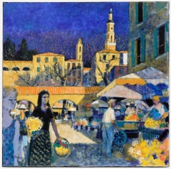 Pierre Neveu (b.1929) - Contemporary Oil, Menton le Marche