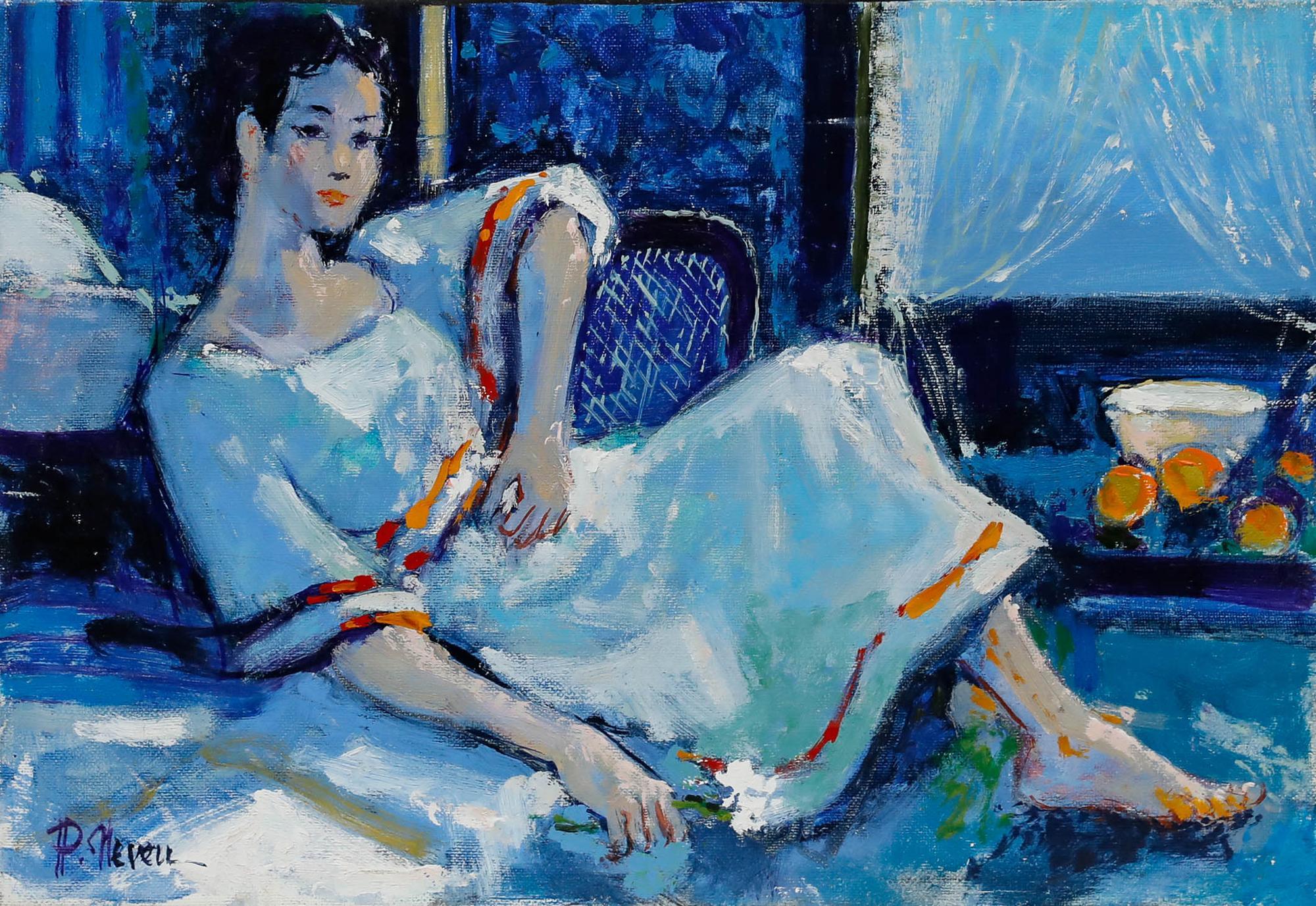 Pierre Neveu (b.1929) - Contemporary Oil, Portrait in Blue For Sale 1
