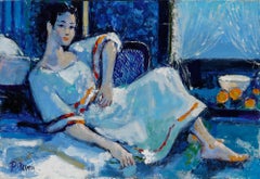 Pierre Neveu (b.1929) - Contemporary Oil, Portrait in Blue