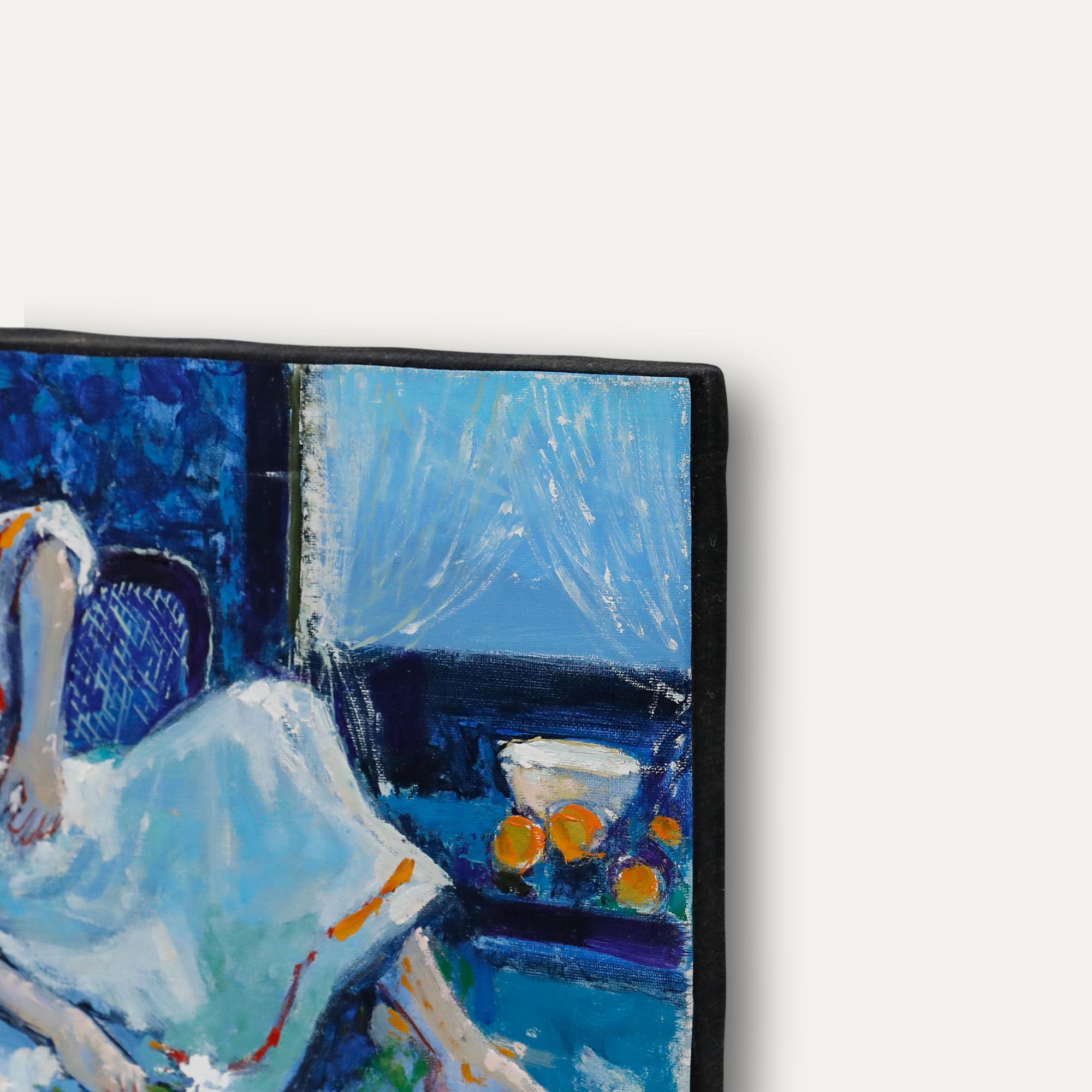 Pierre Neveu (b.1929) - Contemporary Oil, Portrait in Blue For Sale 4