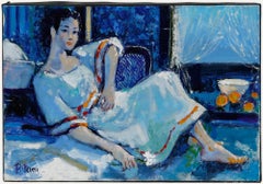 Pierre Neveu (b.1929) - Contemporary Oil, Portrait in Blue