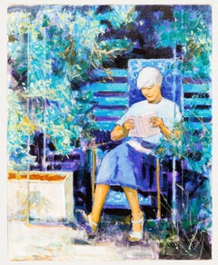 Pierre Neveu (nato nel 1929) - Olio contemporaneo, Lettura in giardino