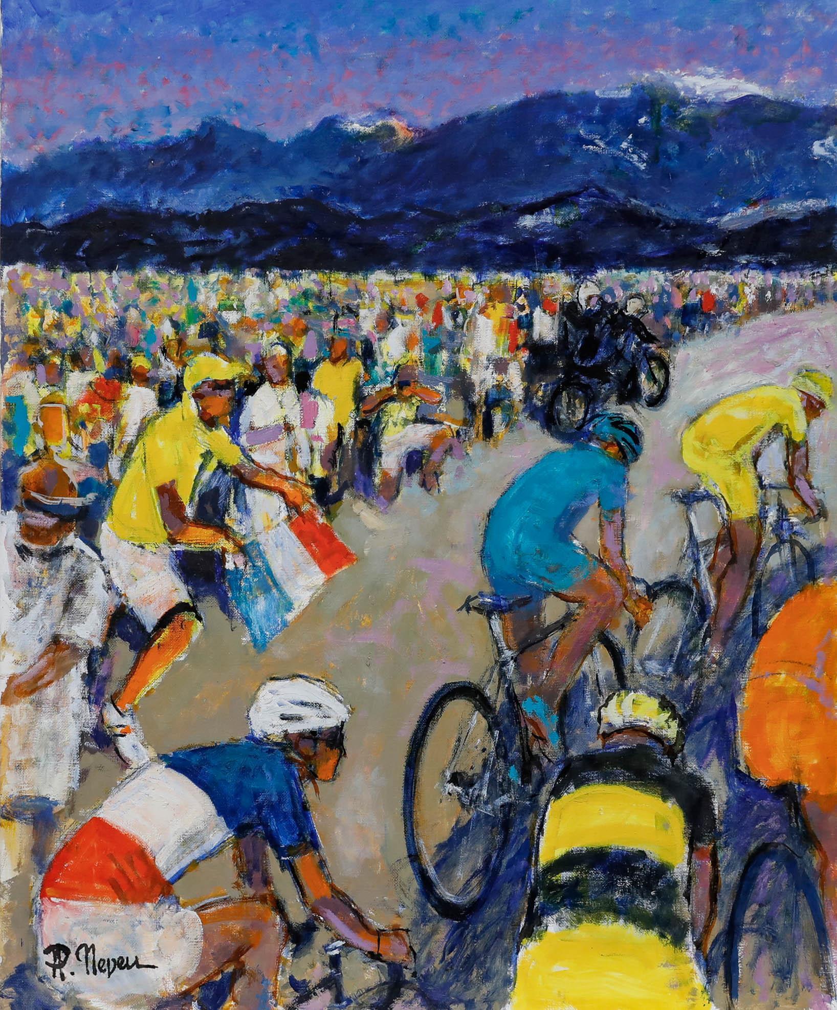 Pierre Neveu (b.1929) - Contemporary Oil, The Cyclists For Sale 1
