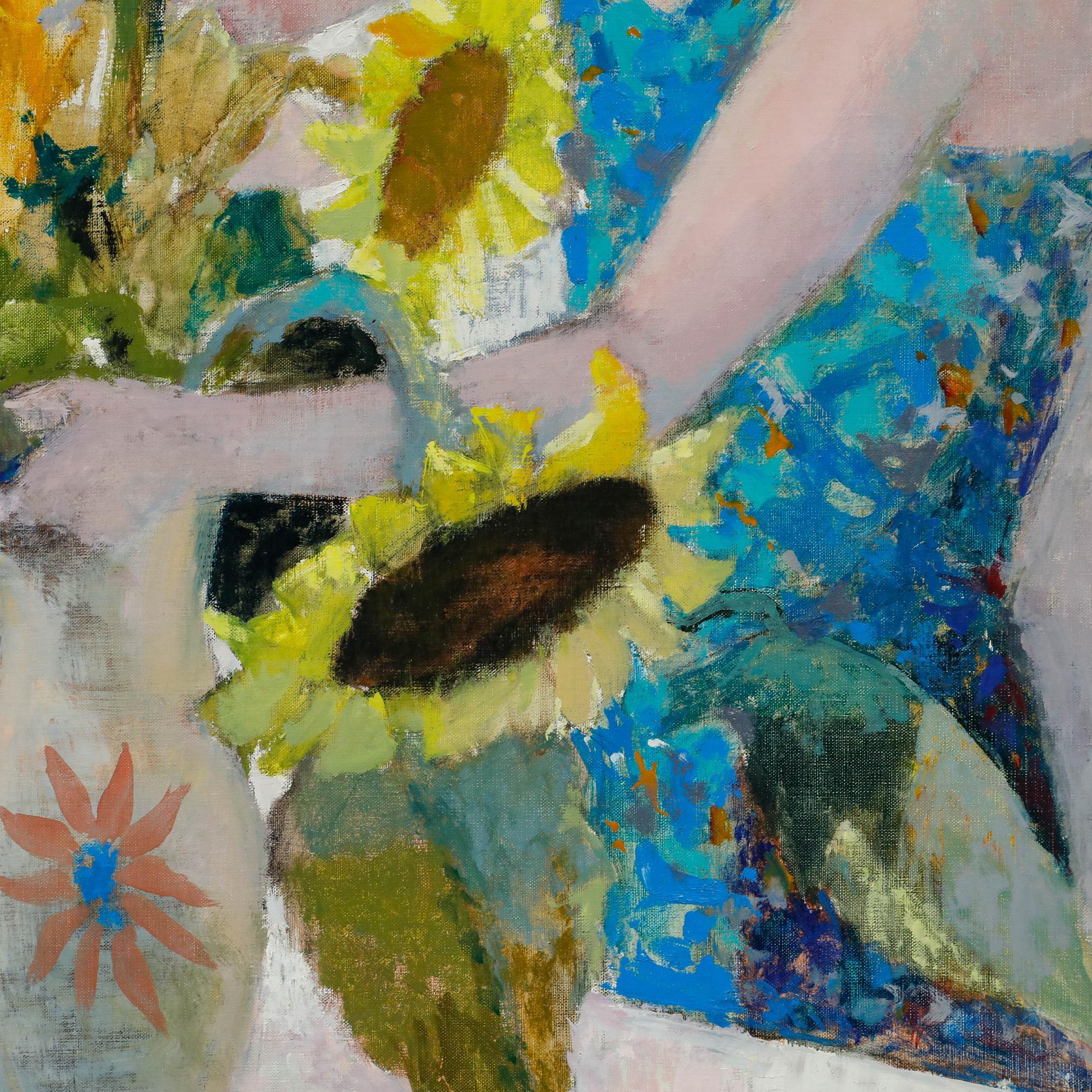Pierre Neveu (b.1929) - Contemporary Oil, The Lady & Sunflowers For Sale 3