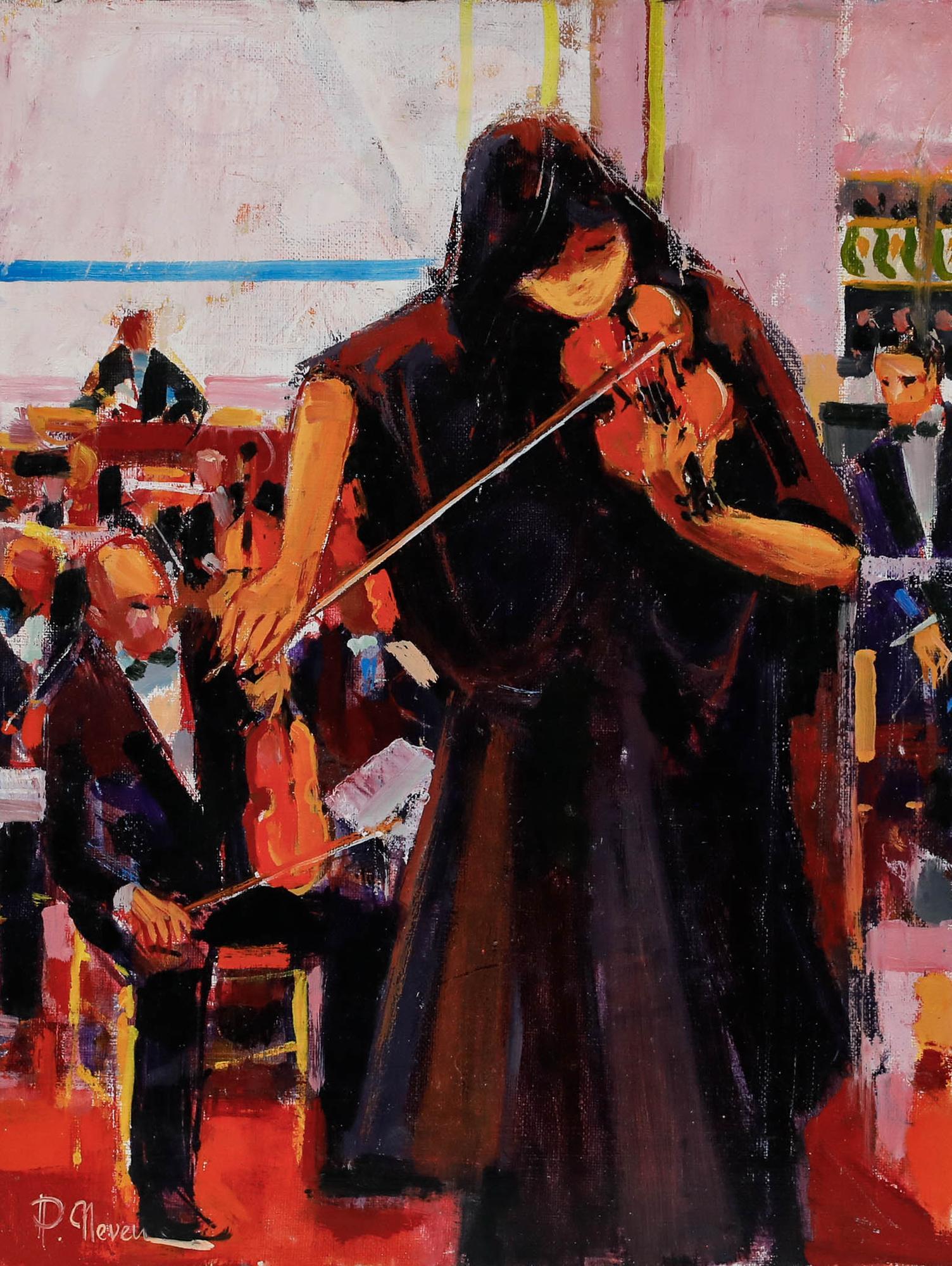Pierre Neveu (b.1929) - Contemporary Oil, The Violinist For Sale 1