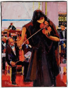 Pierre Neveu (b.1929) - Contemporary Oil, The Violinist