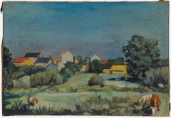 Pierre Neveu (b.1929) - Mid 20th Century Oil, Cattle in the Village Meadow
