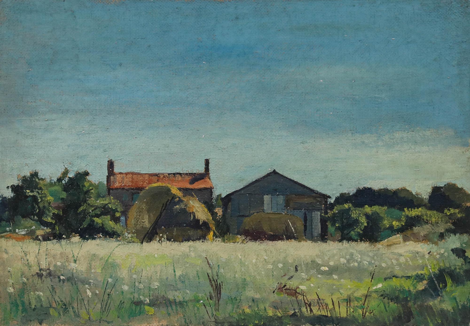 Pierre Neveu (b.1929) - Mid 20th Century Oil, Haystacks in Summer For Sale 1