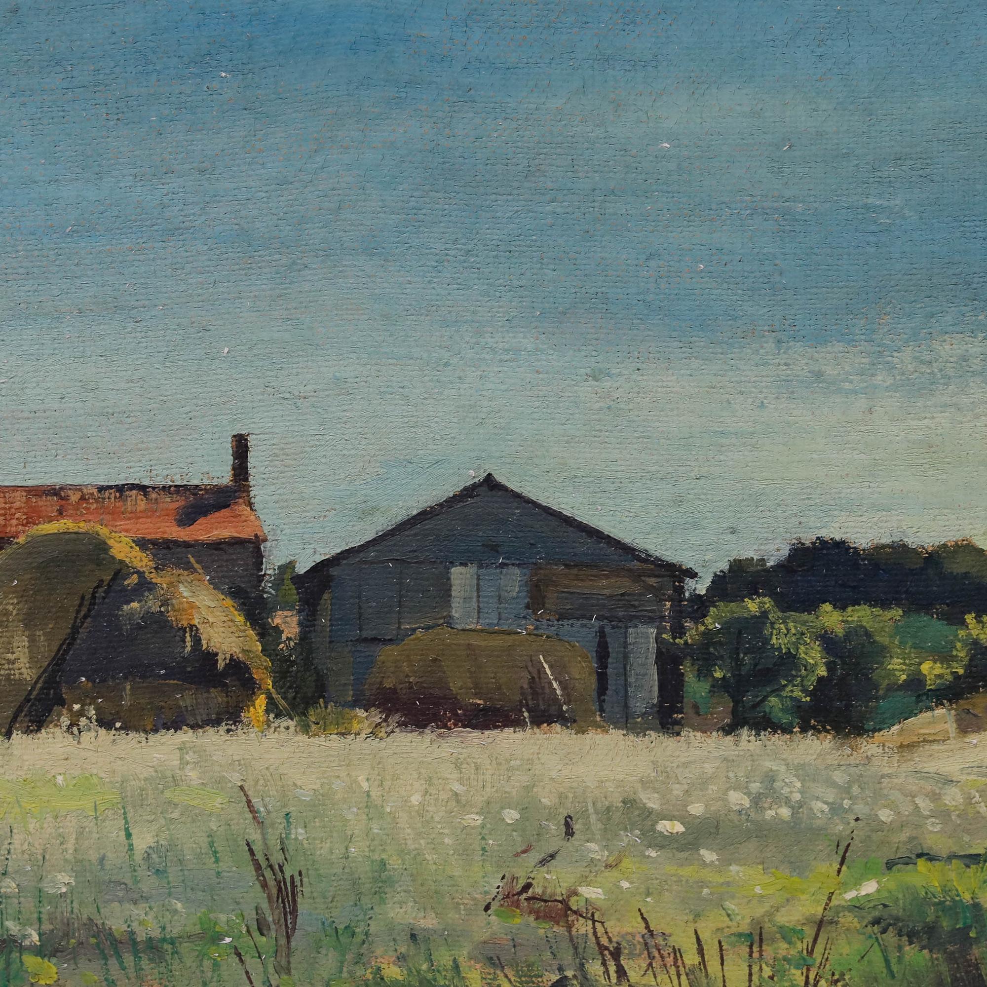 Pierre Neveu (b.1929) - Mid 20th Century Oil, Haystacks in Summer For Sale 3