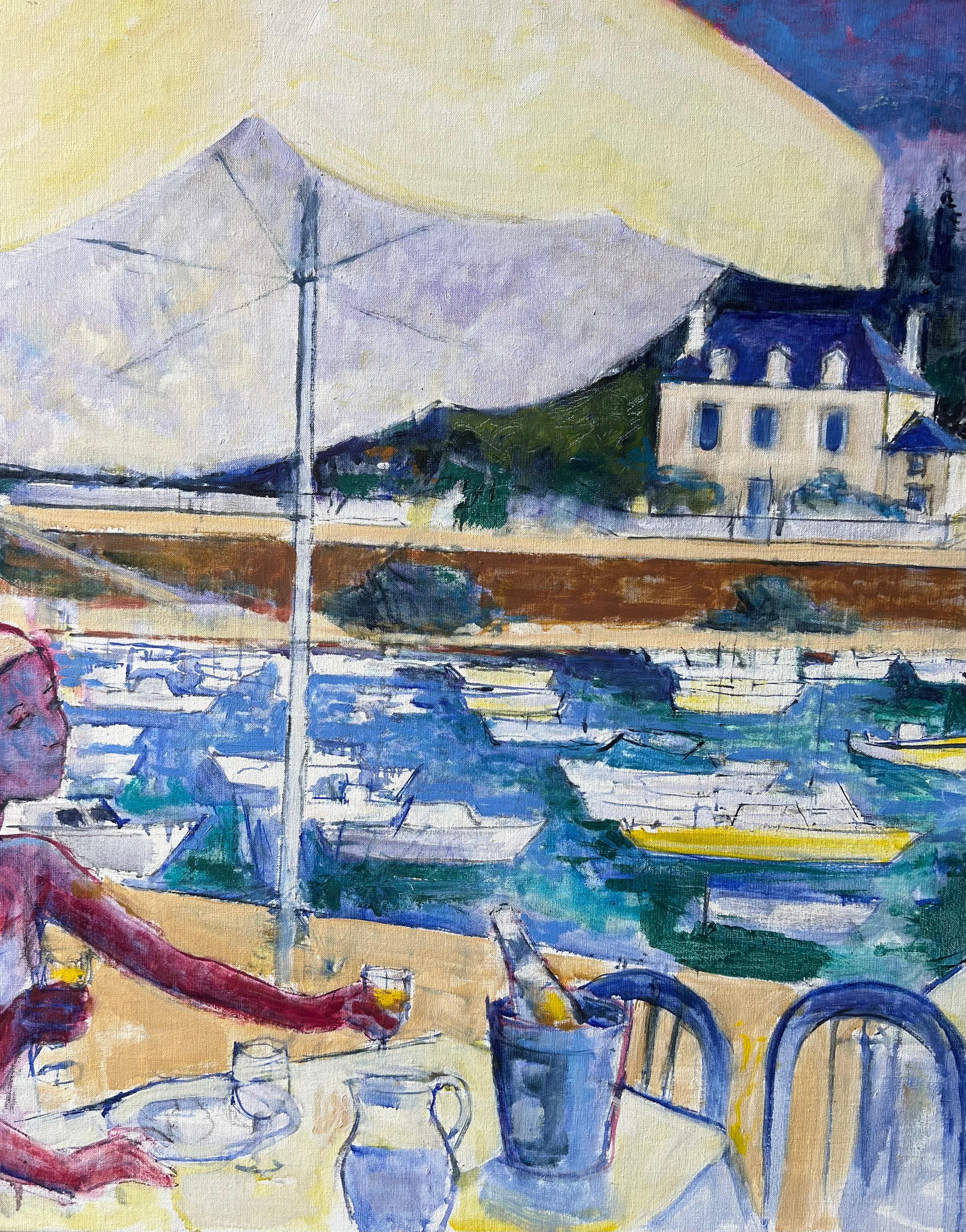 Cafe-Szene am Meer
Künstler: Pierre Neveu (Franzose, geb. 1929)
Medium: Öl auf Leinwand, ungerahmt
Leinwand: 35 x 45,5 Zoll
Zustand: Guter und gesunder Zustand
Provenienz: Aus dem Atelierverkauf des Künstlers in Frankreich; alle Werke dieses