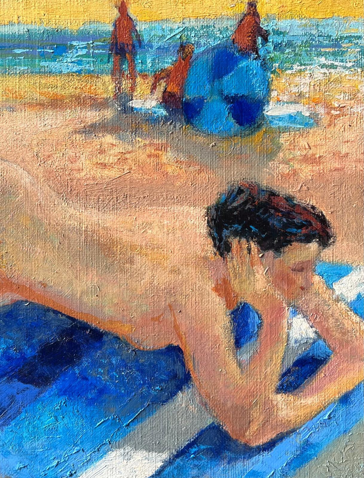 Signiert Französisch Zeitgenössische Ölgemälde Nackte Frau Sonnenbaden am Strand (Post-Impressionismus), Painting, von Pierre Neveu